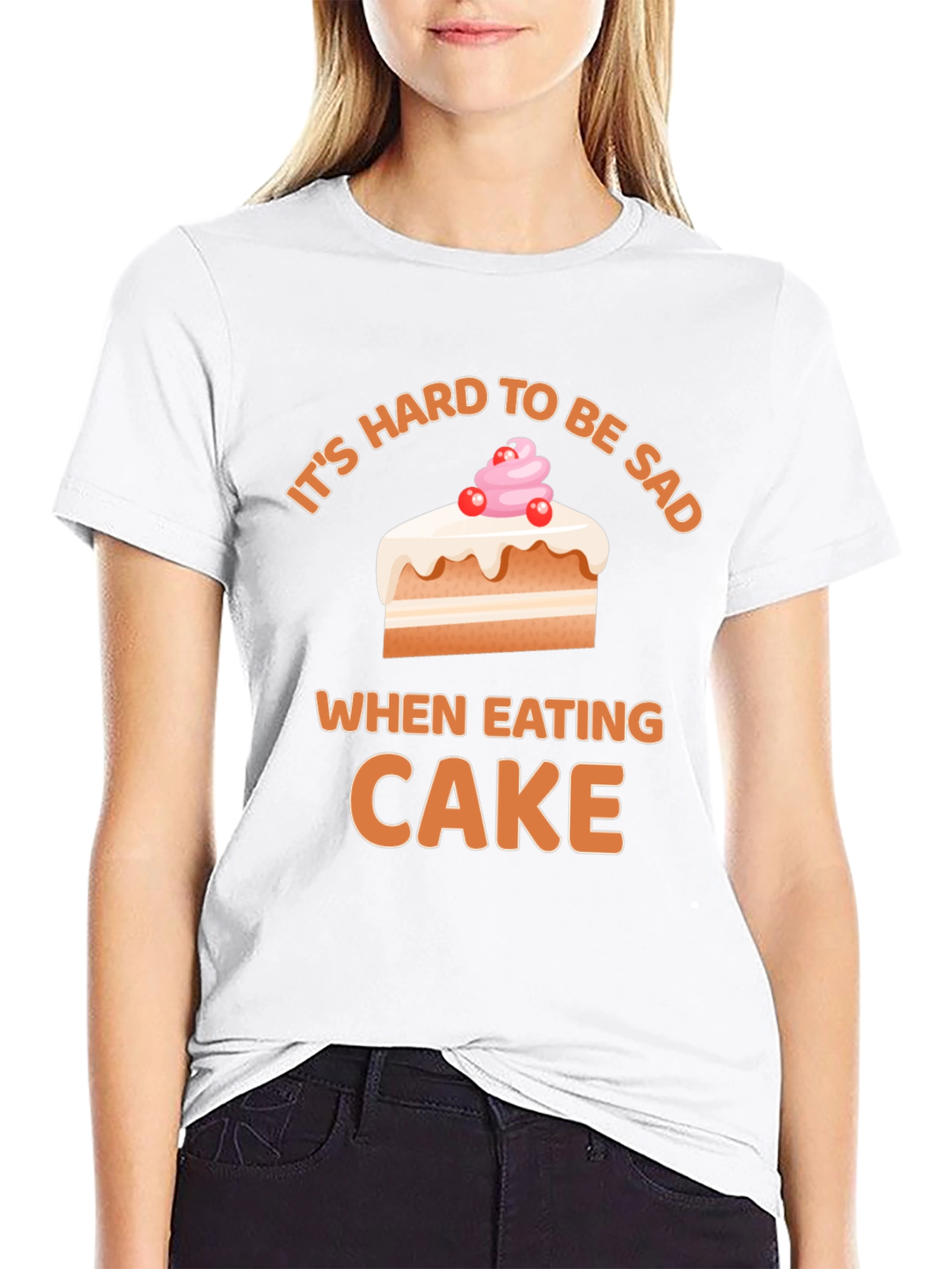 Black It's Hard To Be Sad When Eating Cake T-Shirt view 9