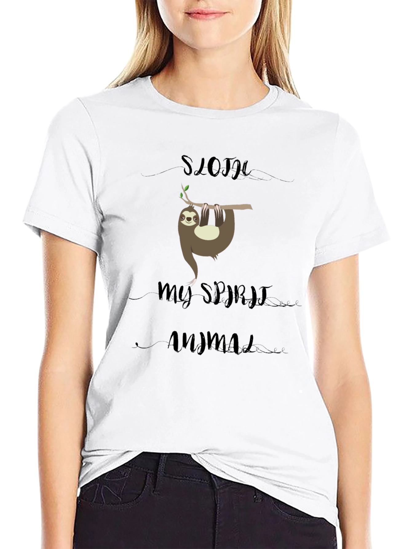 Black Sloth My Spirit Animal T-Shirt - Relaxed Fit Black Tee view 9