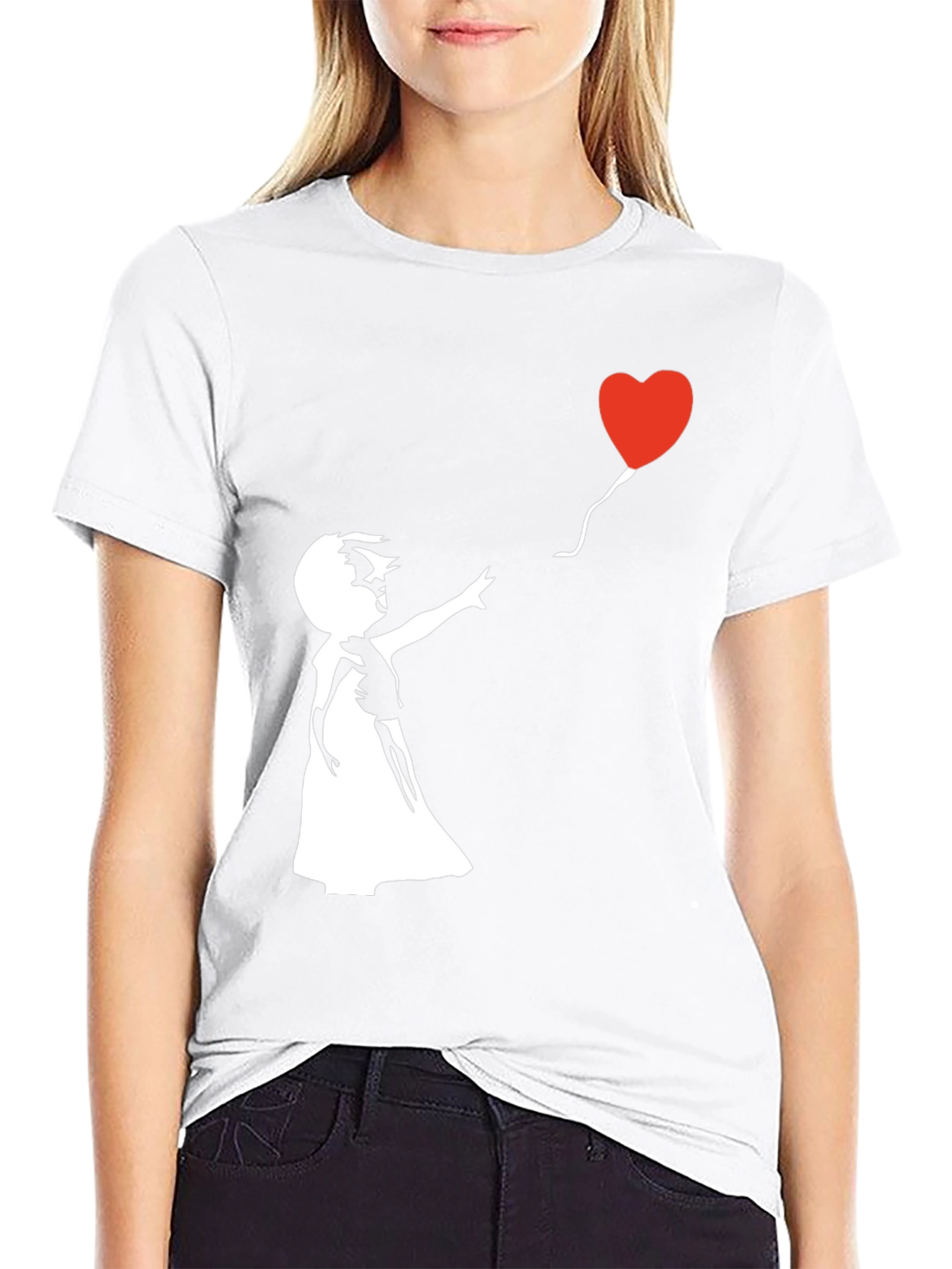 Black Banksy Girl with Balloon Graphic T-Shirt view 9