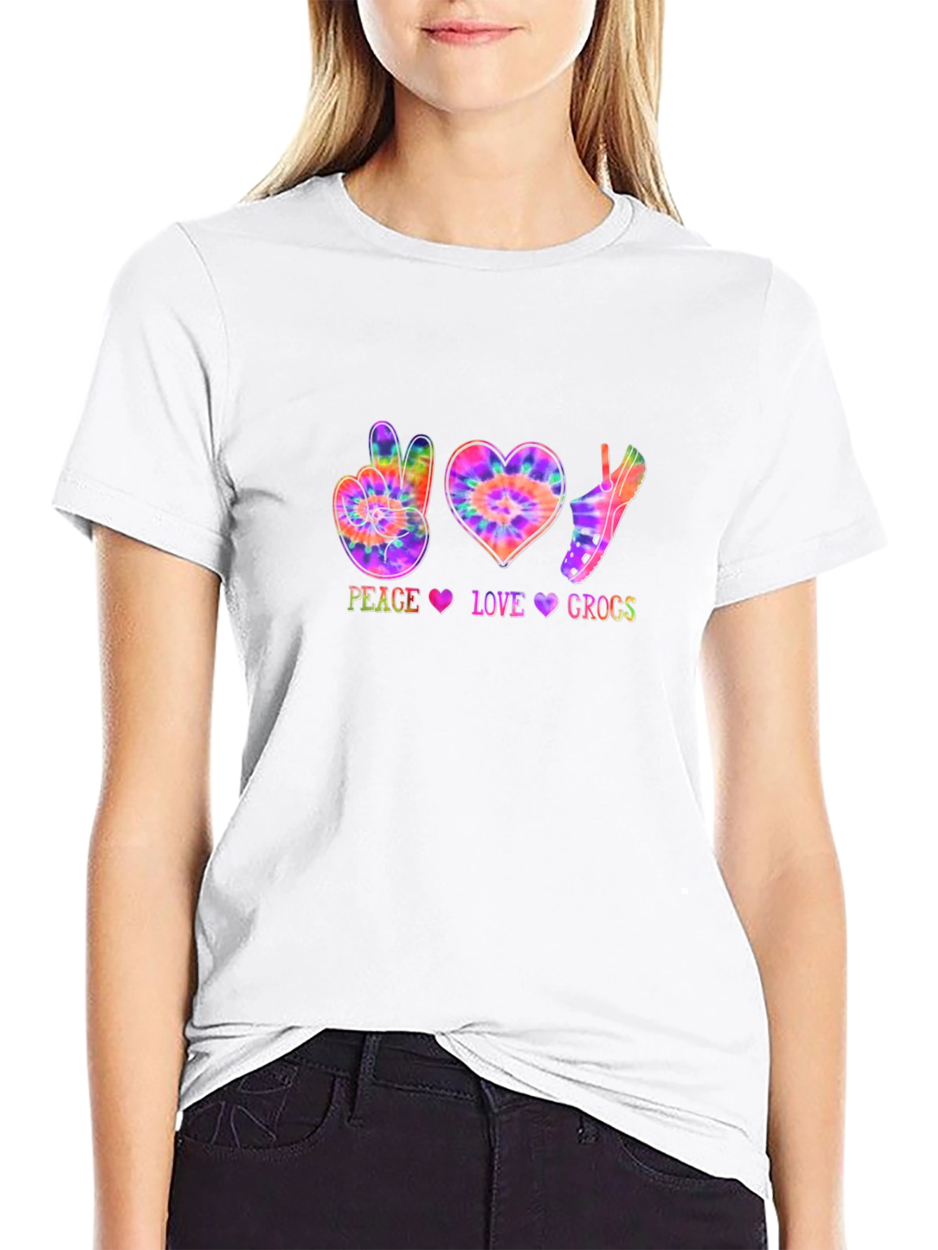 Black Peace Love Crocs Tie-Dye Graphic T-Shirt view 9