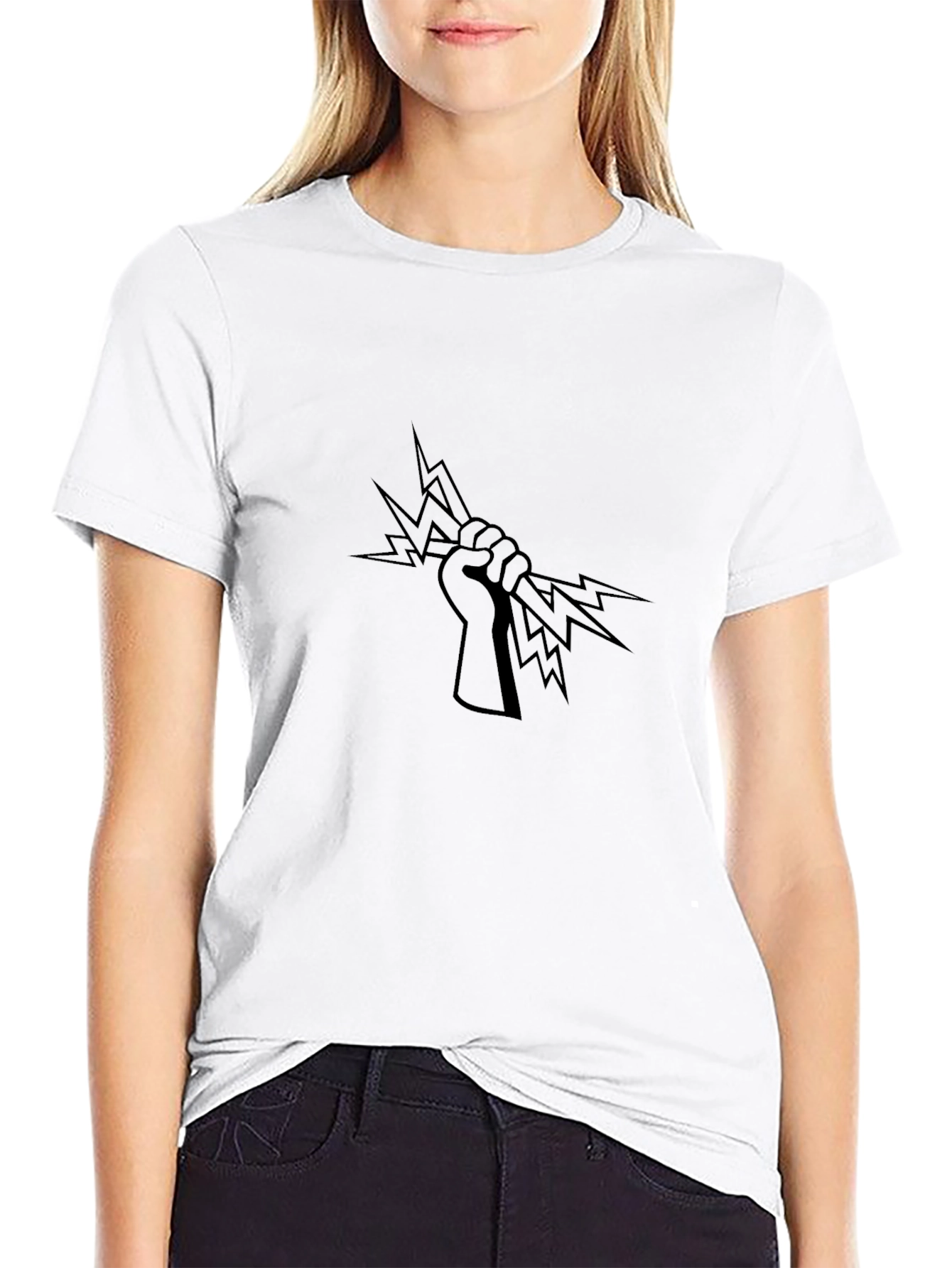 Black Black T-Shirt with Lightning Bolt Graphic view 9