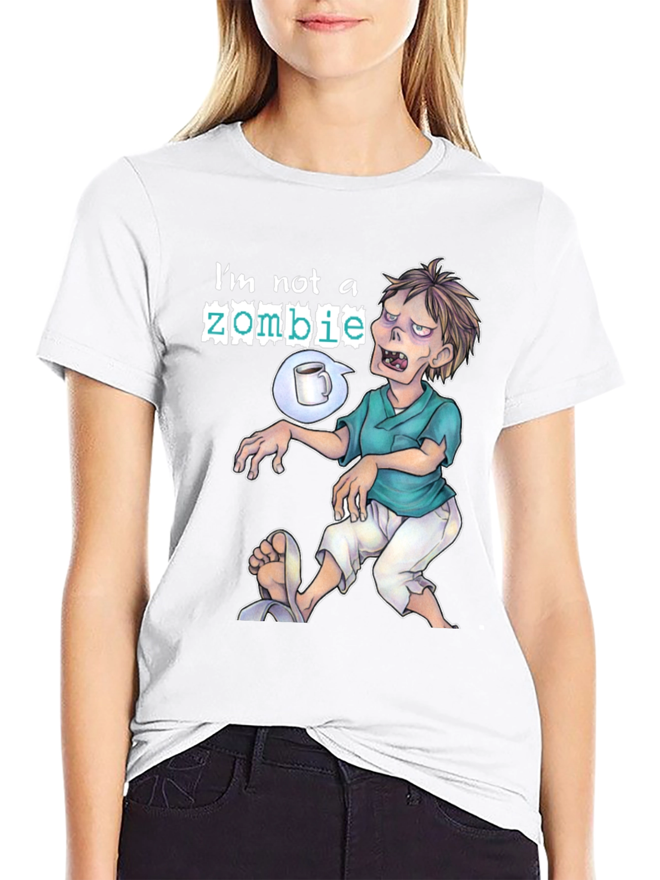 Black I'm Not A Zombie T-Shirt - Coffee Lover Tee view 9