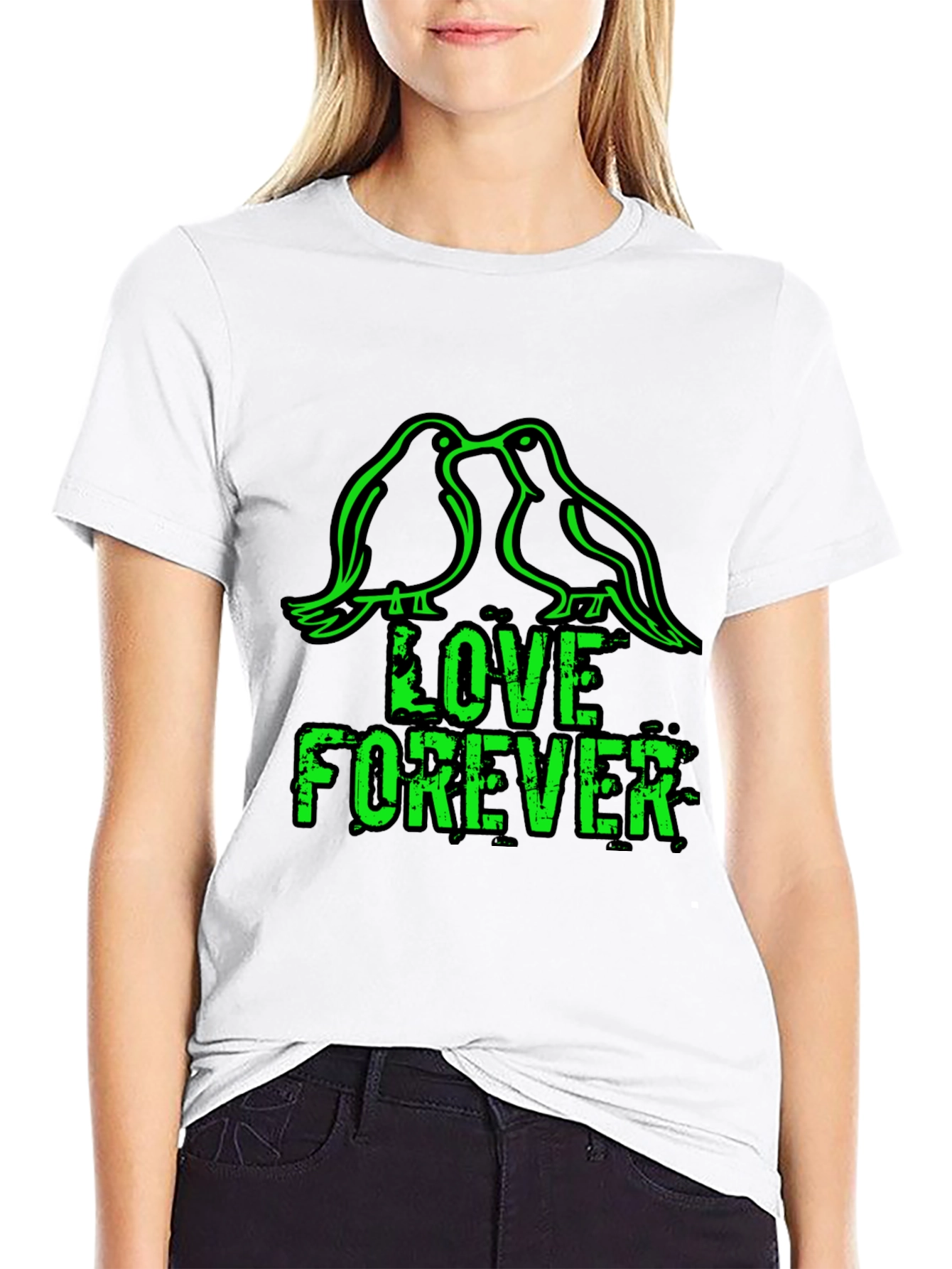 Black Love Forever T-Shirt - Birds & Grunge Style view 9