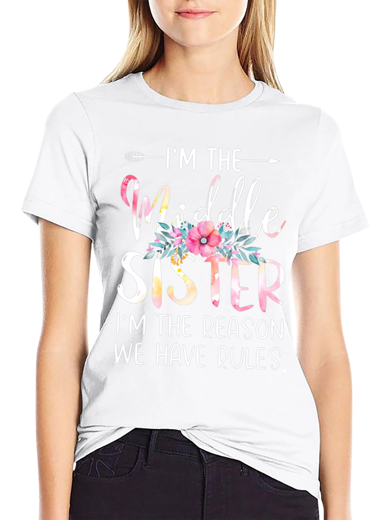 Black Middle Sister T-Shirt - Floral Accent view 9