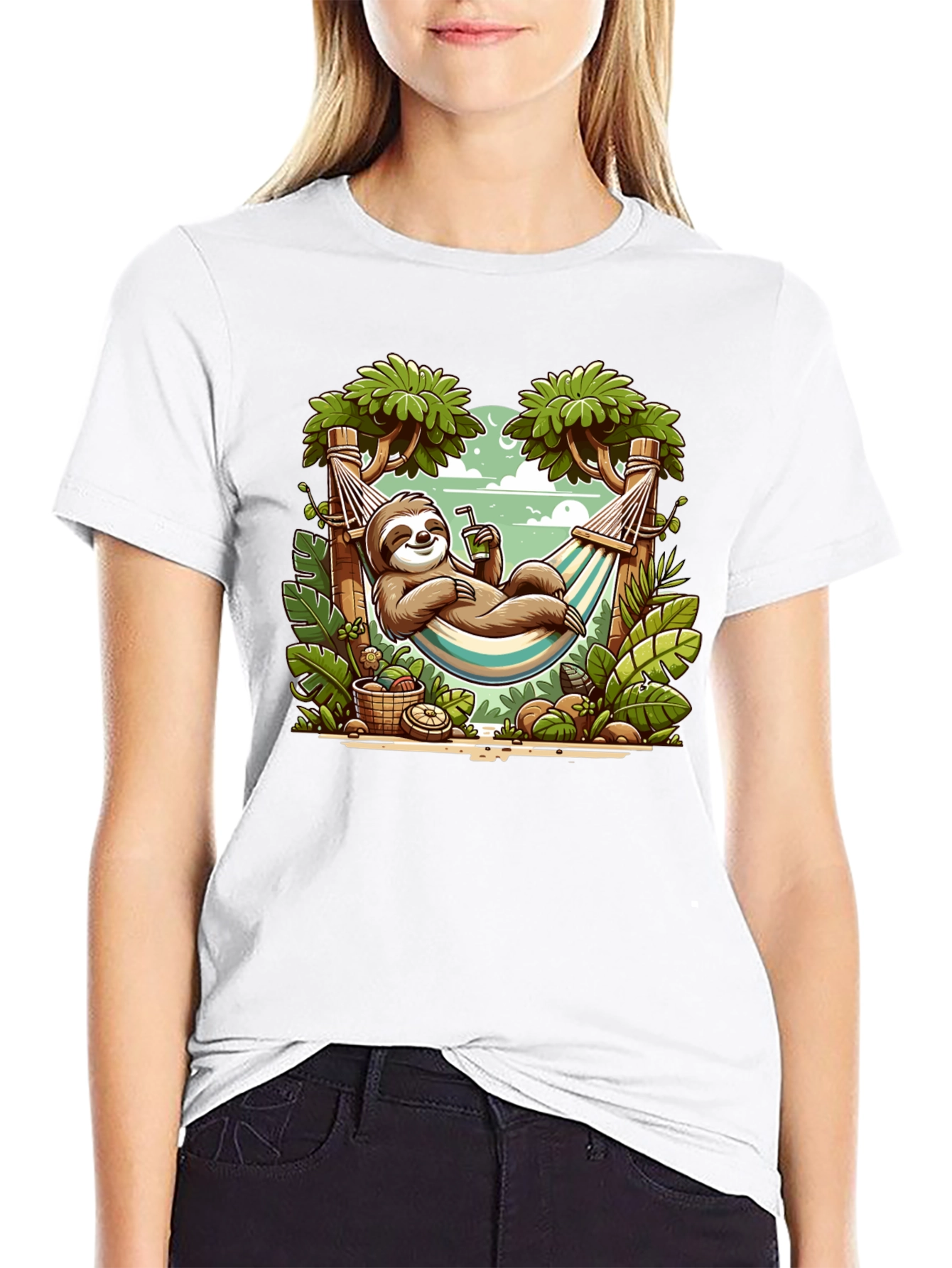 Black Relaxed Sloth Hammock Graphic Tee view 9