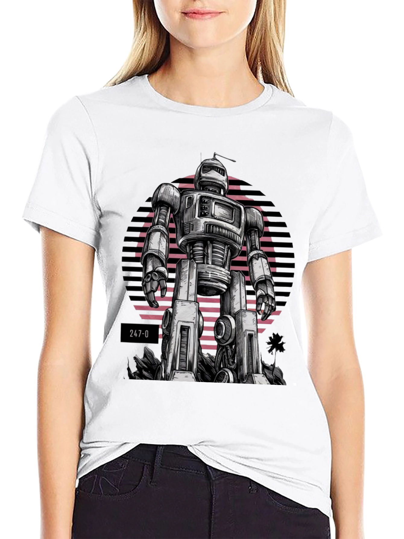 Black Retro Robot Graphic Tee view 9