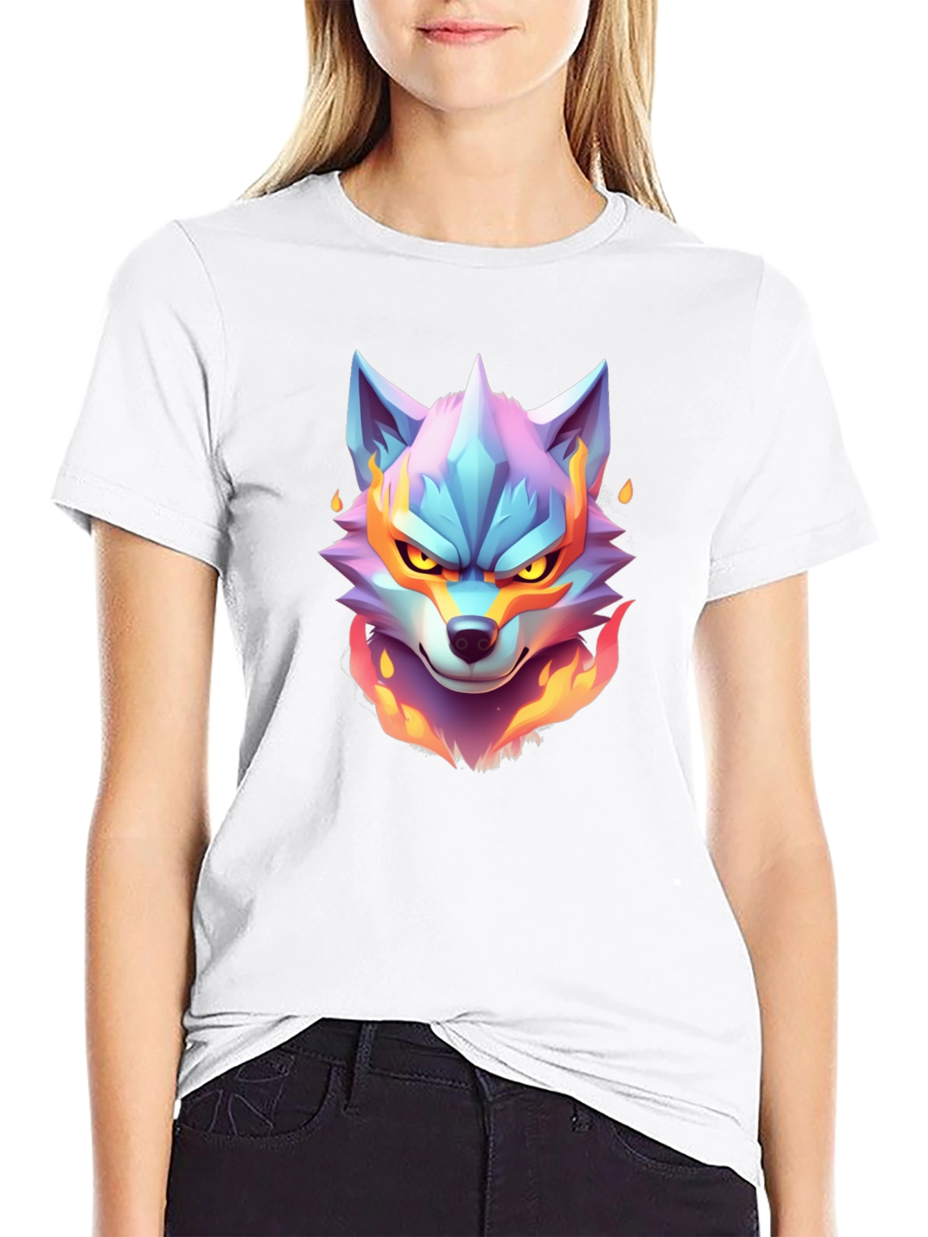 Black Fiery Wolf Graphic Tee - Cool Animal Design view 9