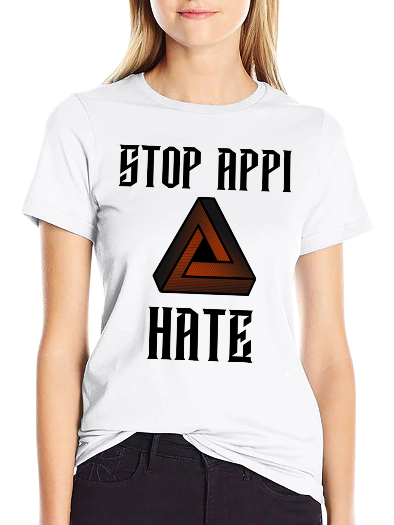 Black Stop APPI Hate Impossible Triangle Black T-Shirt view 9