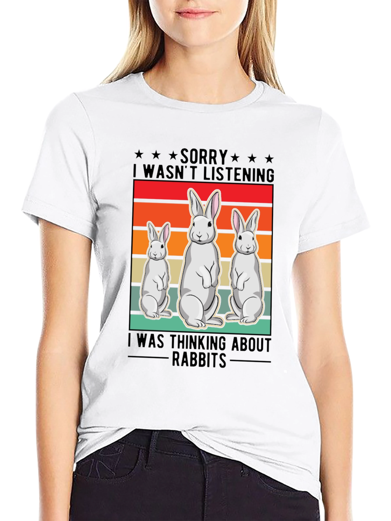 Black Funny Rabbit T-Shirt: "Sorry, Thinking About Rabbits" view 9