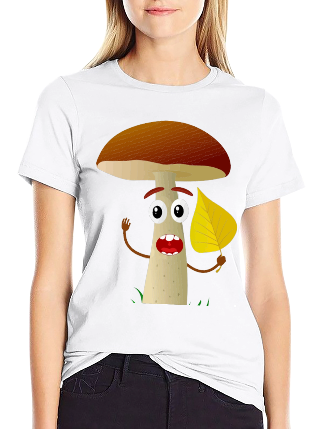 Black Cartoon Mushroom T-Shirt - Funny Nature Tee view 9