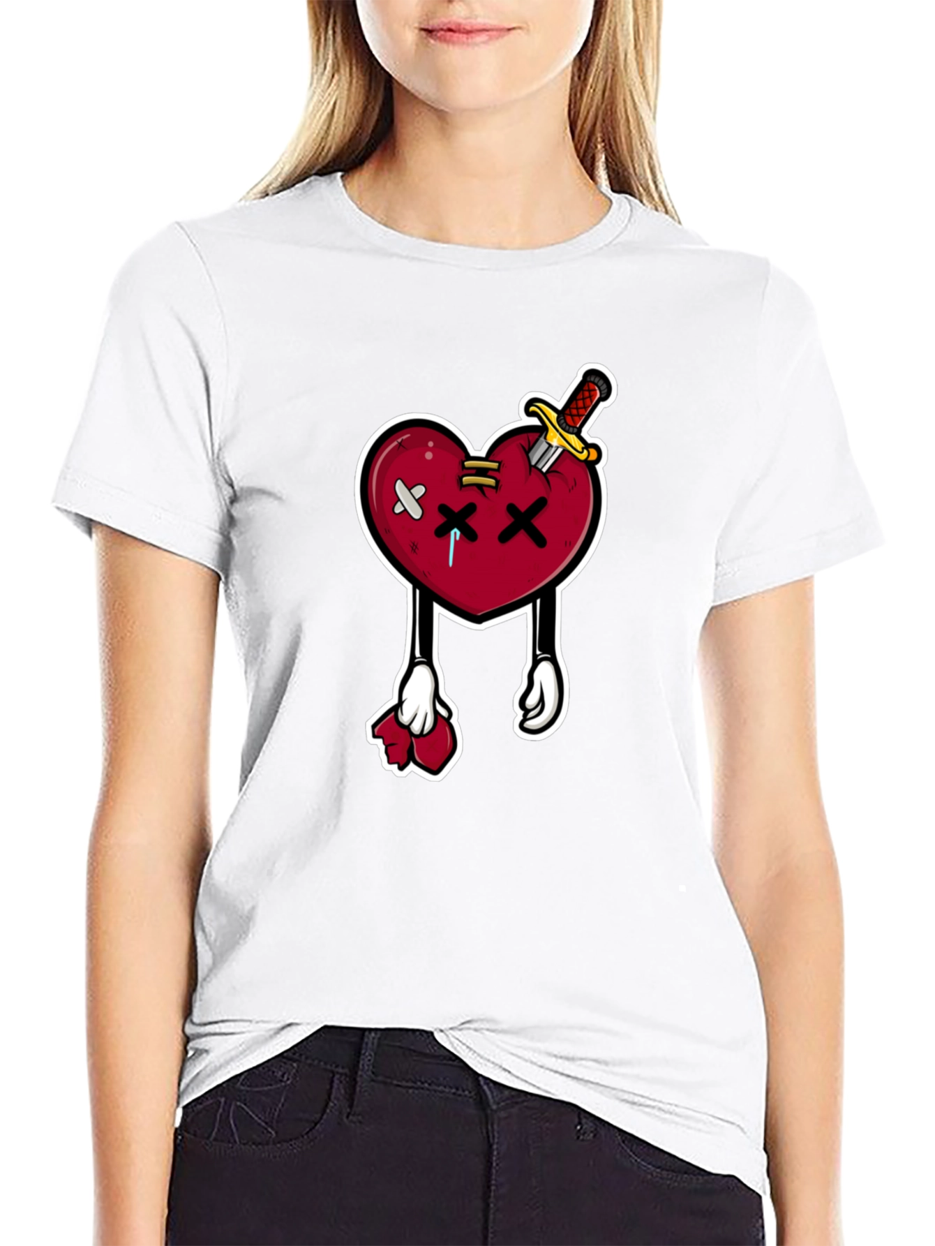 Black Cartoon Heart with Knife T-Shirt view 9