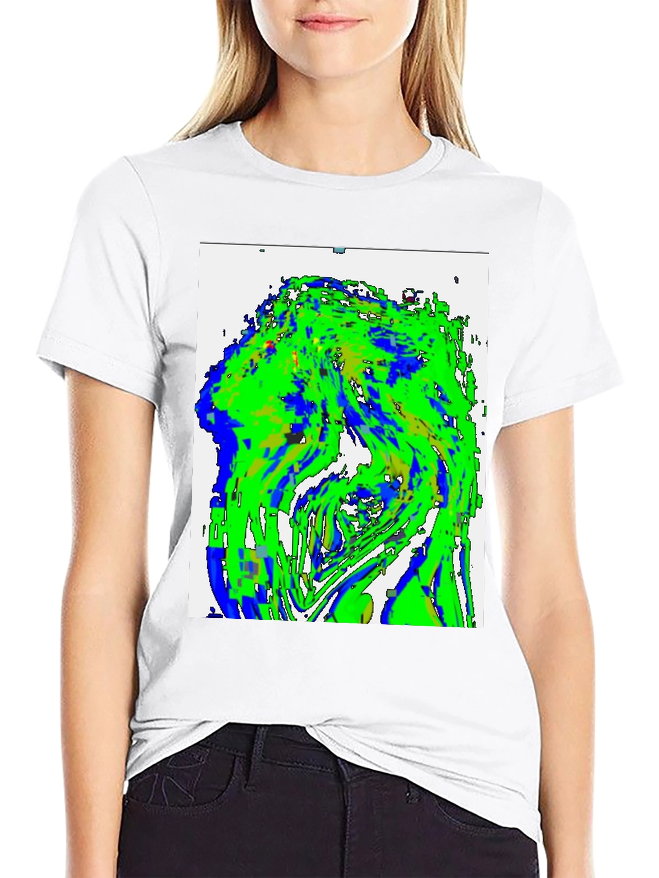 Black Abstract Green & Blue Graphic Tee view 9