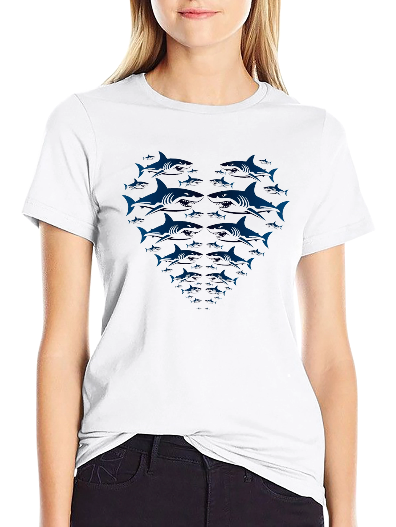 Black Shark Heart Graphic Tee - Black Cotton T-Shirt view 9