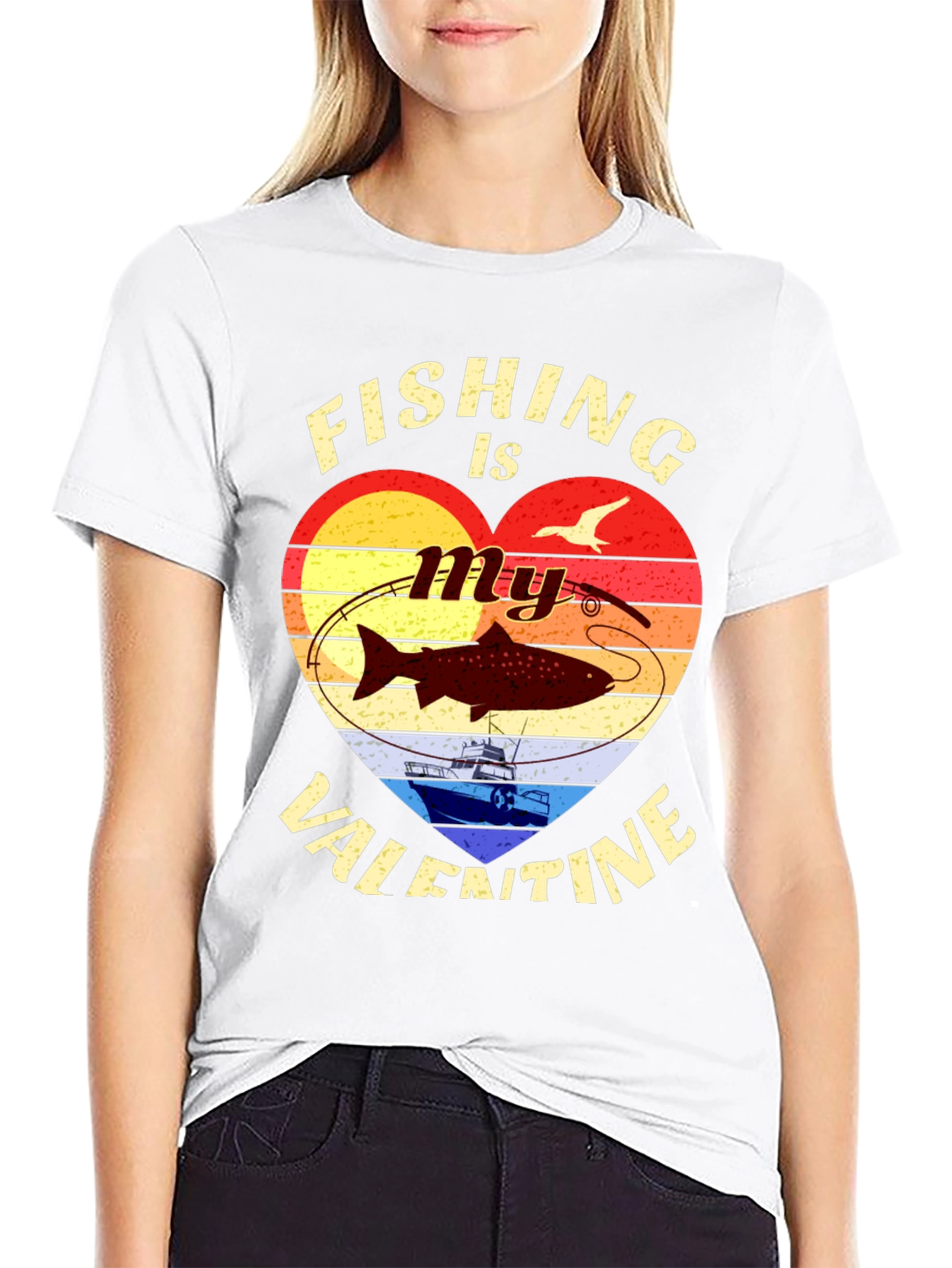 Black Fishing Valentine's Day Graphic T-Shirt view 9