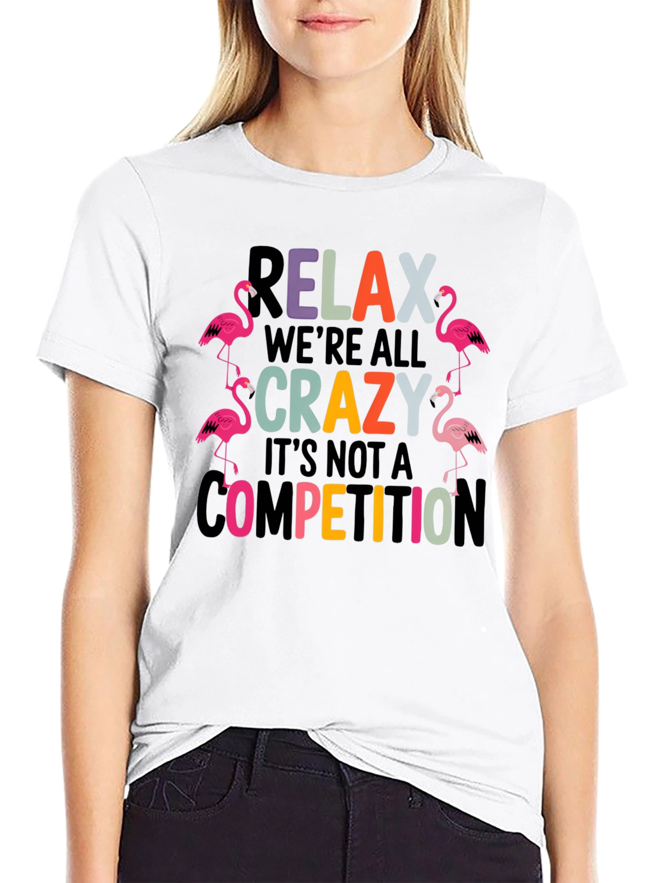 Black Relax We're All Crazy Flamingo T-Shirt view 9