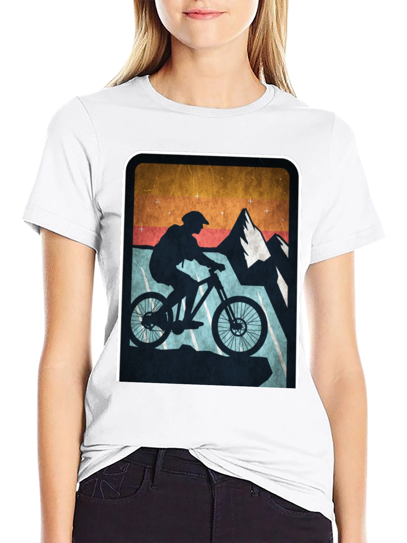 Black Mountain Biking Silhouette Graphic Tee view 9
