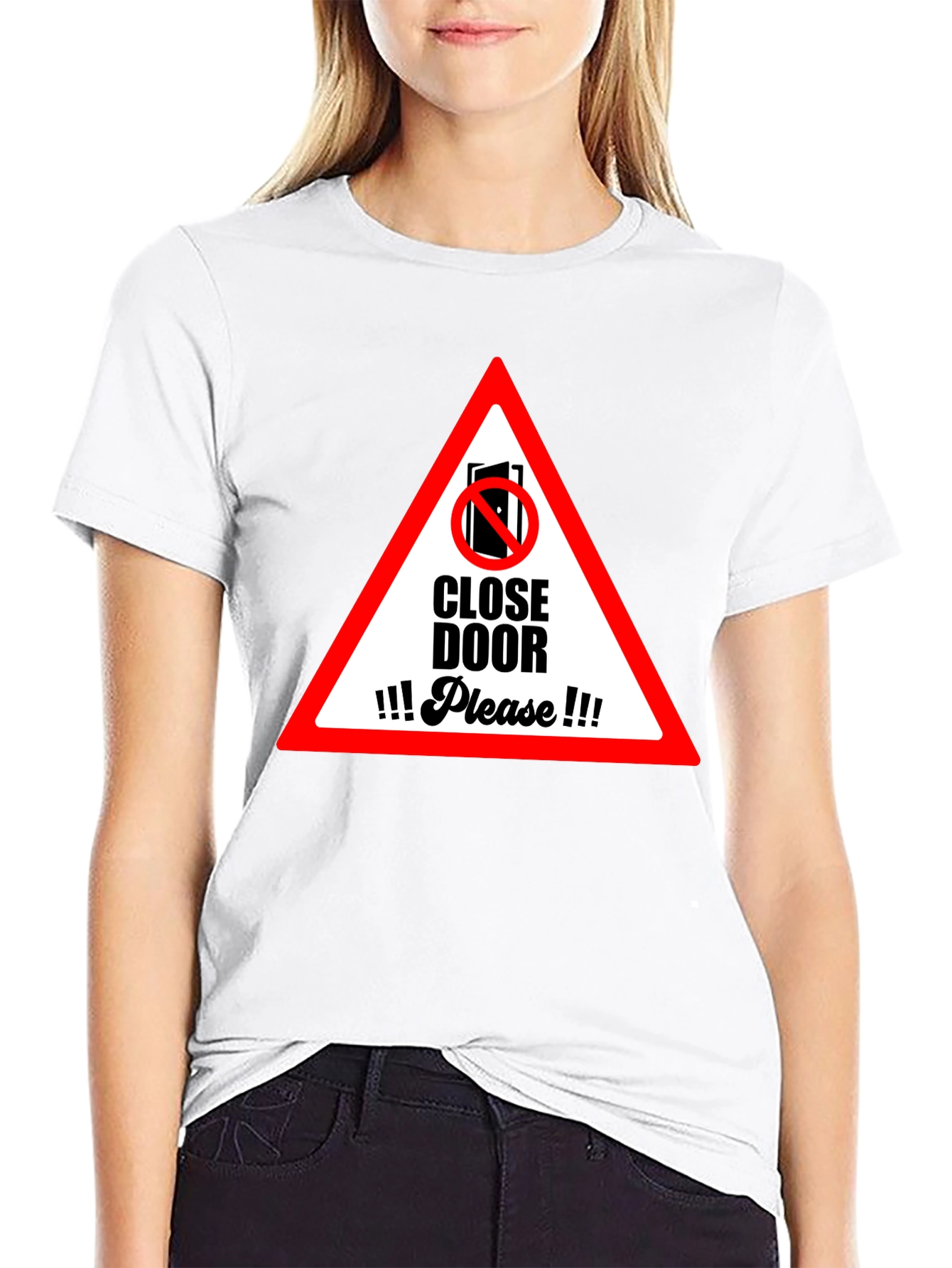 Black Close Door Please Graphic T-Shirt view 9