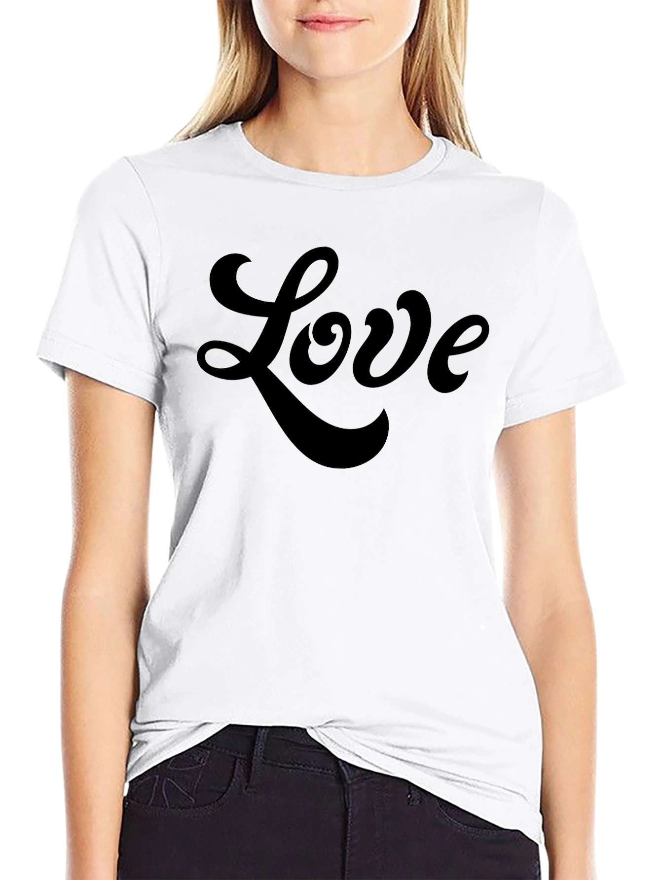 Black Love Script Black Tee Shirt - Stylish Casual Wear view 9