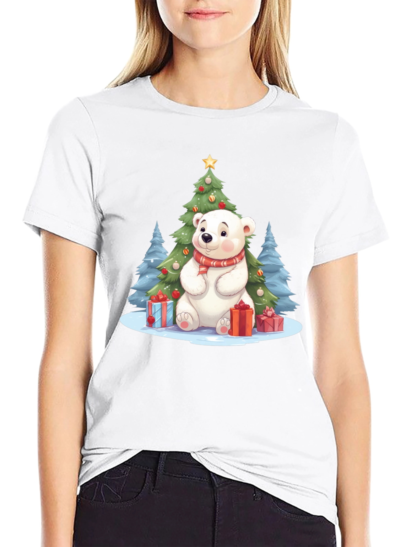 Black Festive Polar Bear Christmas T-Shirt view 9