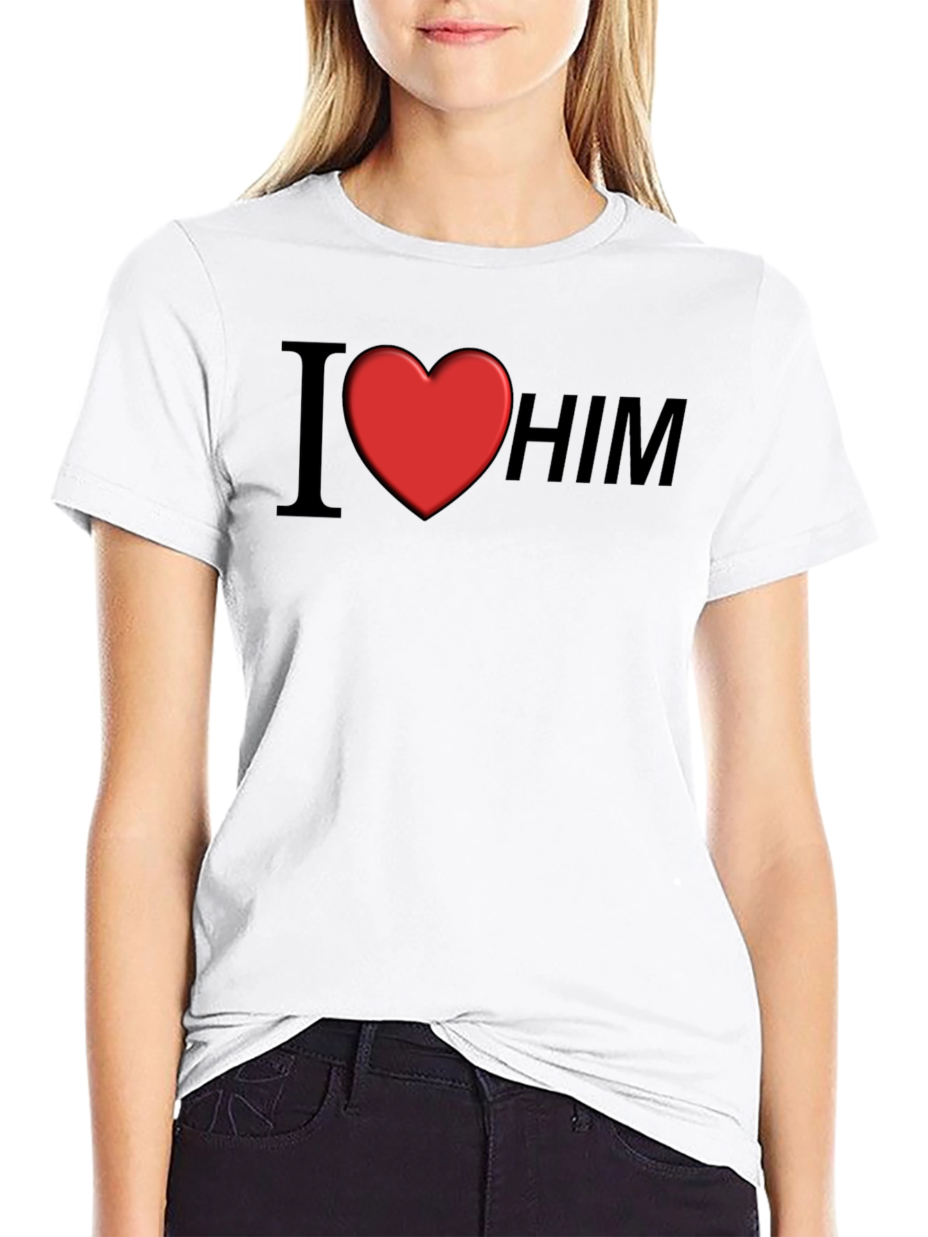 Black I Heart Him Graphic Tee - Black Unisex T-Shirt view 9