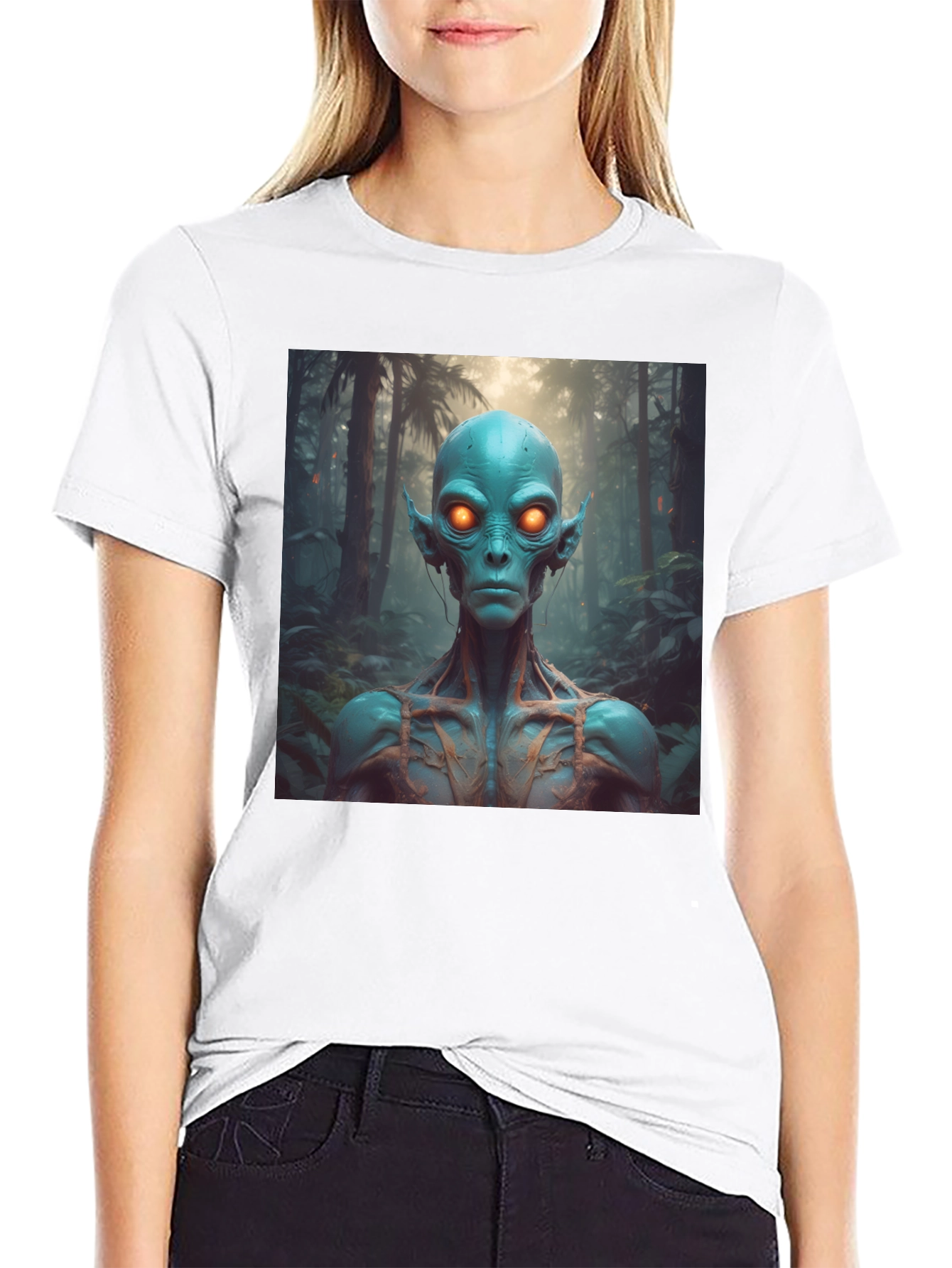 Black Alien Portrait Black T-Shirt view 9