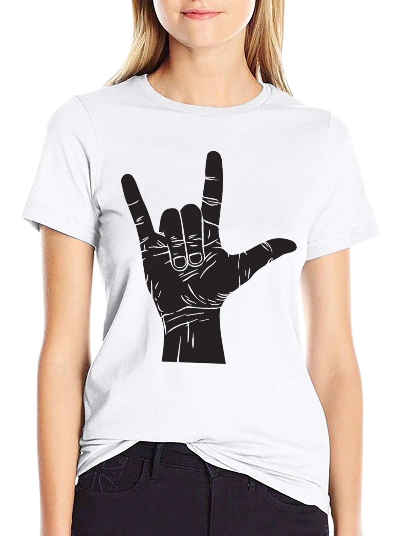 Black I Love You Hand Sign Graphic Tee - Black Unisex T-Shirt view 9