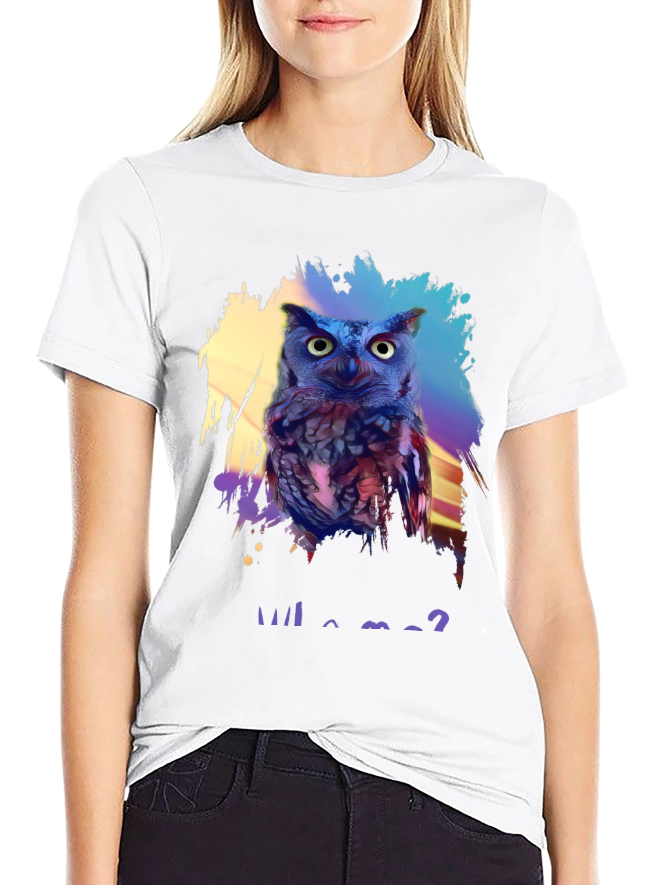 Black Who Me? Owl Graphic Print Black T-Shirt view 9