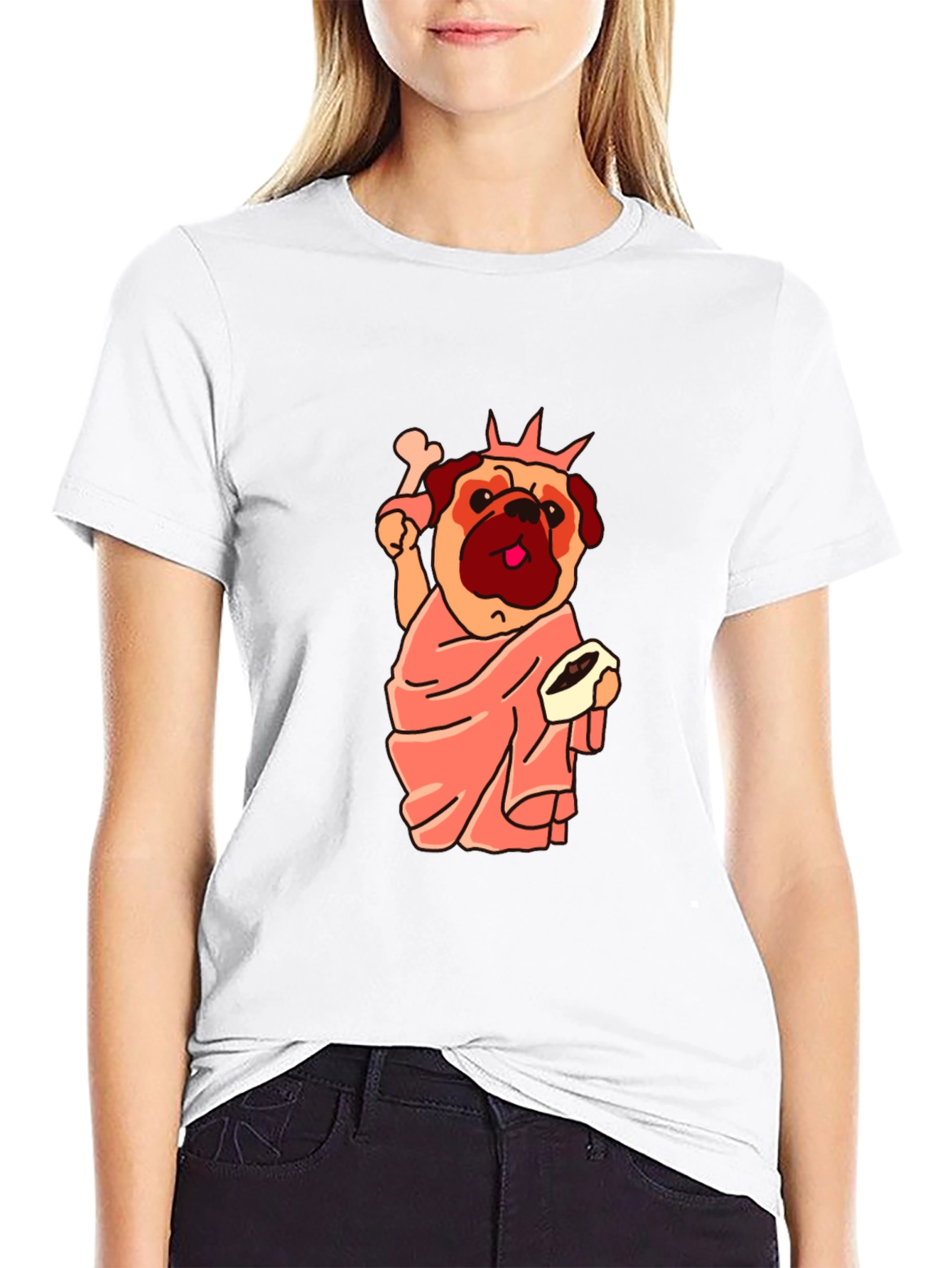 Black Statue of Liberty Pug Graphic Tee view 9