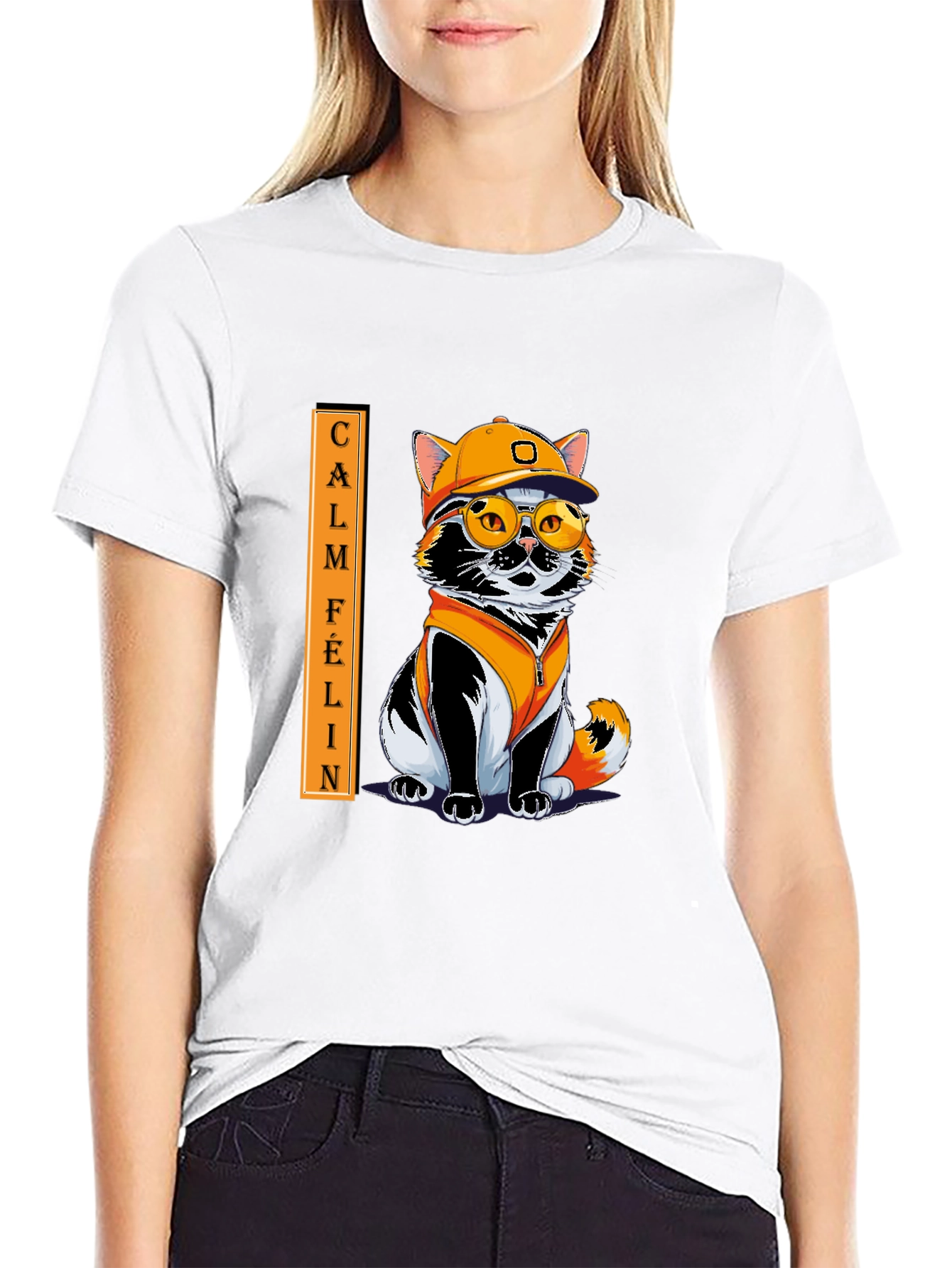 Black Calm Felin Cat T-Shirt: Cool Cat with Style view 9