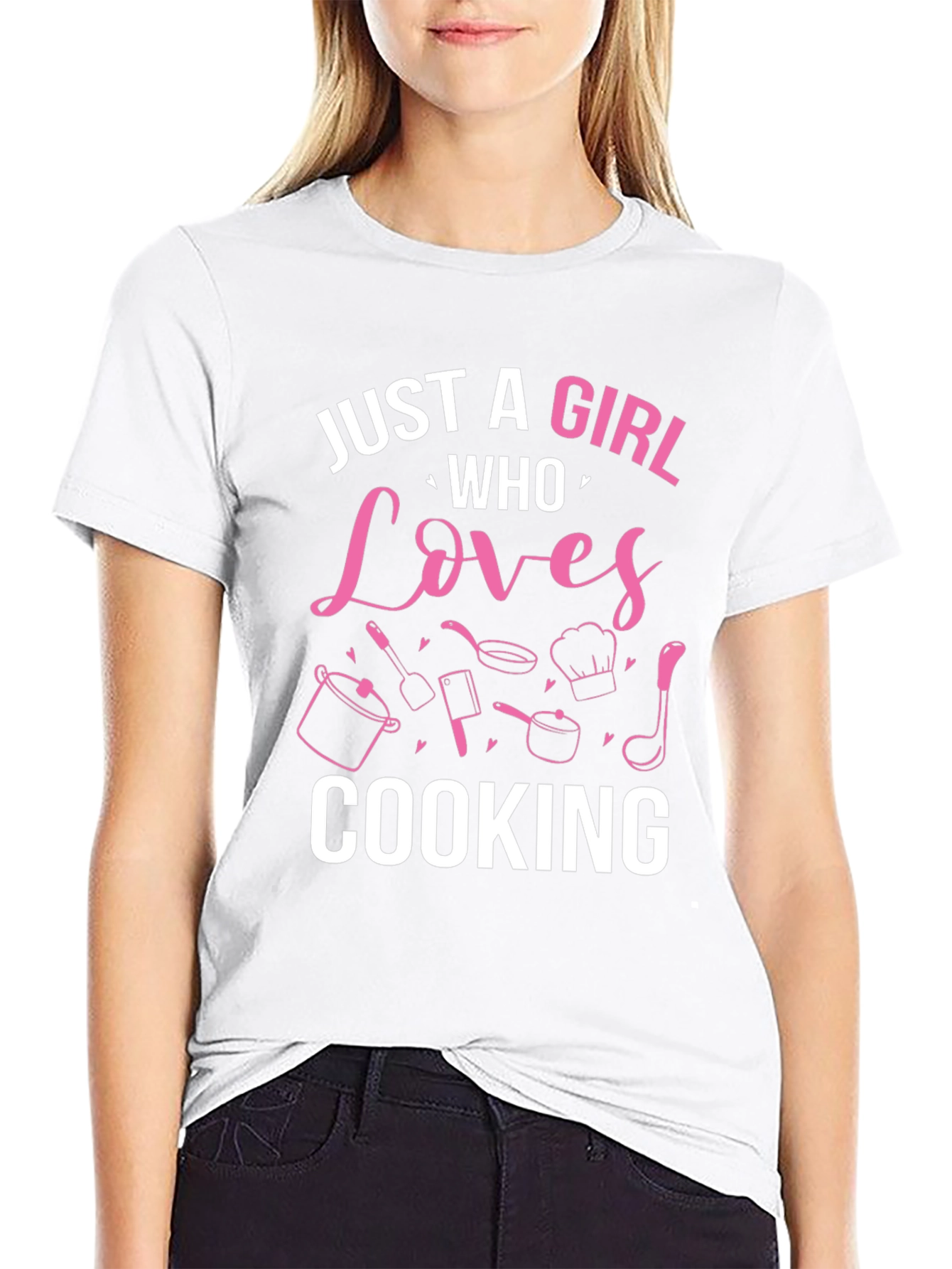 Black Just A Girl Who Loves Cooking - Funny T-Shirt view 9