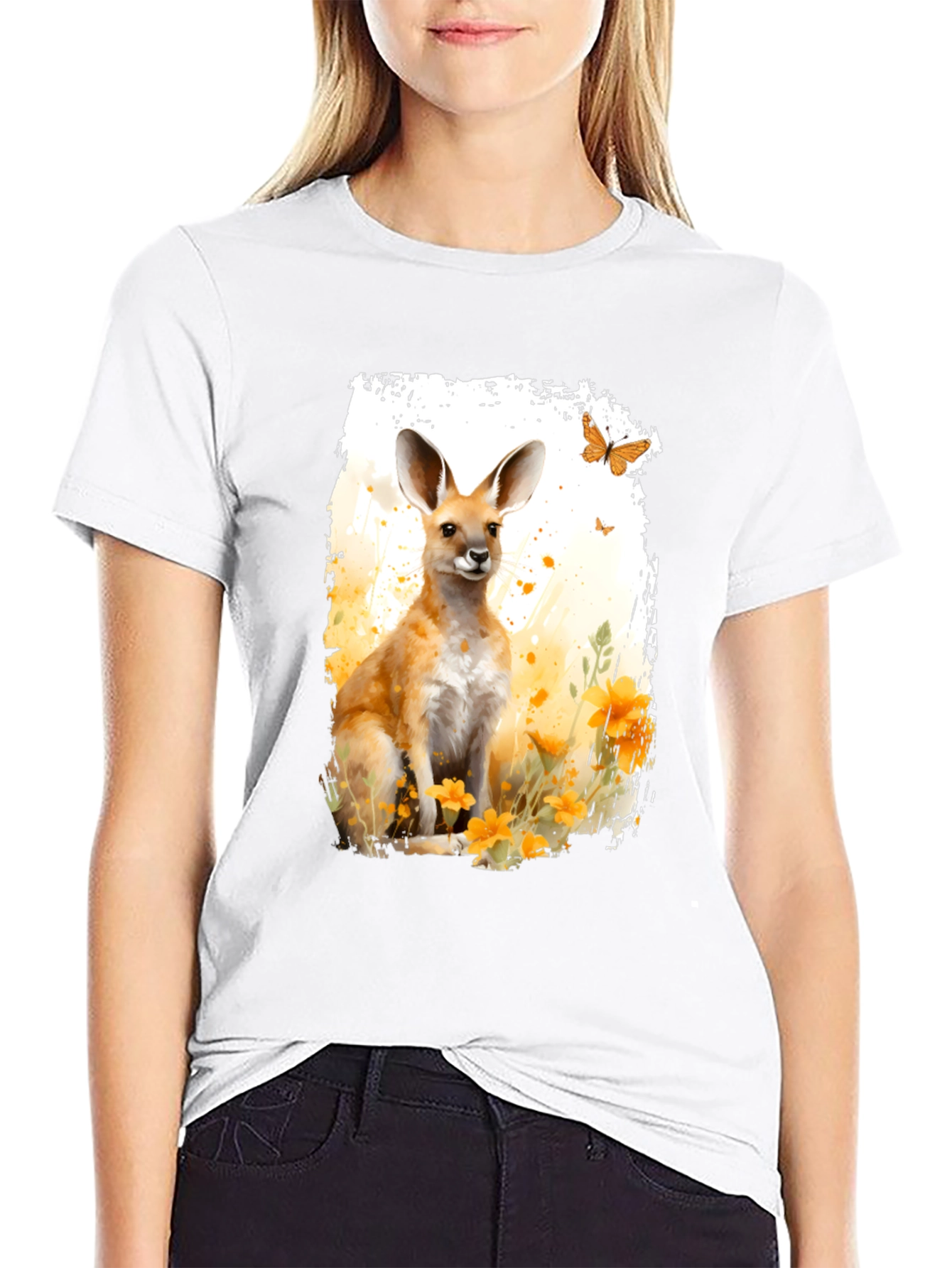 Black Kangaroo Watercolor Graphic Tee view 9