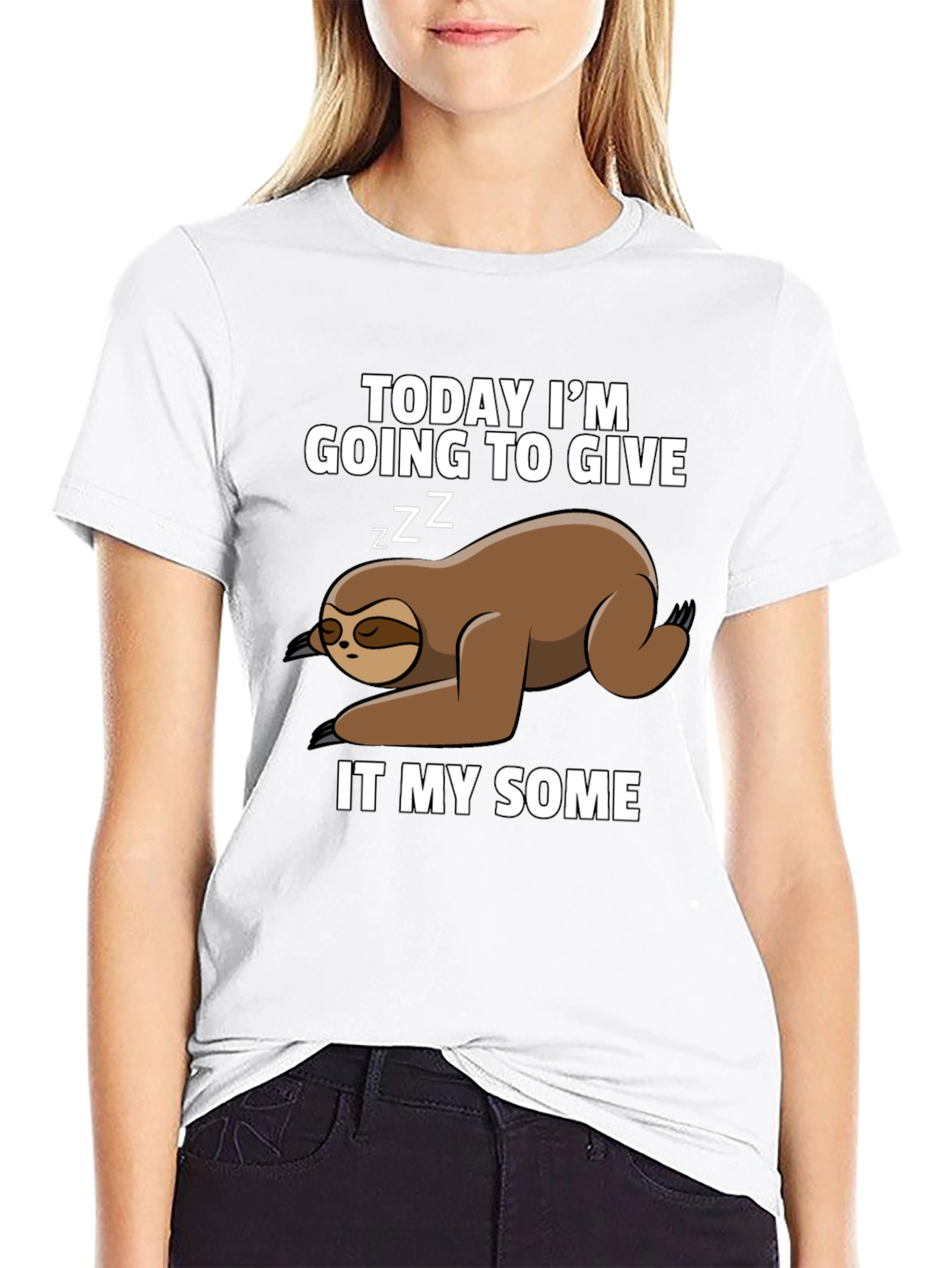 Black Funny Sloth T-Shirt: Giving It My Some view 9