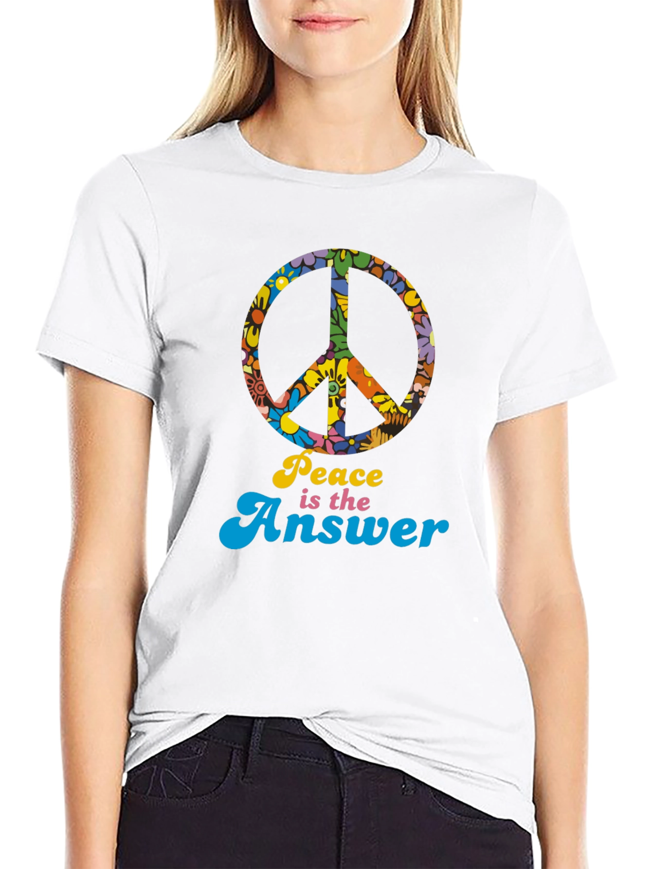Black Retro "Peace is the Answer" Graphic T-Shirt view 9