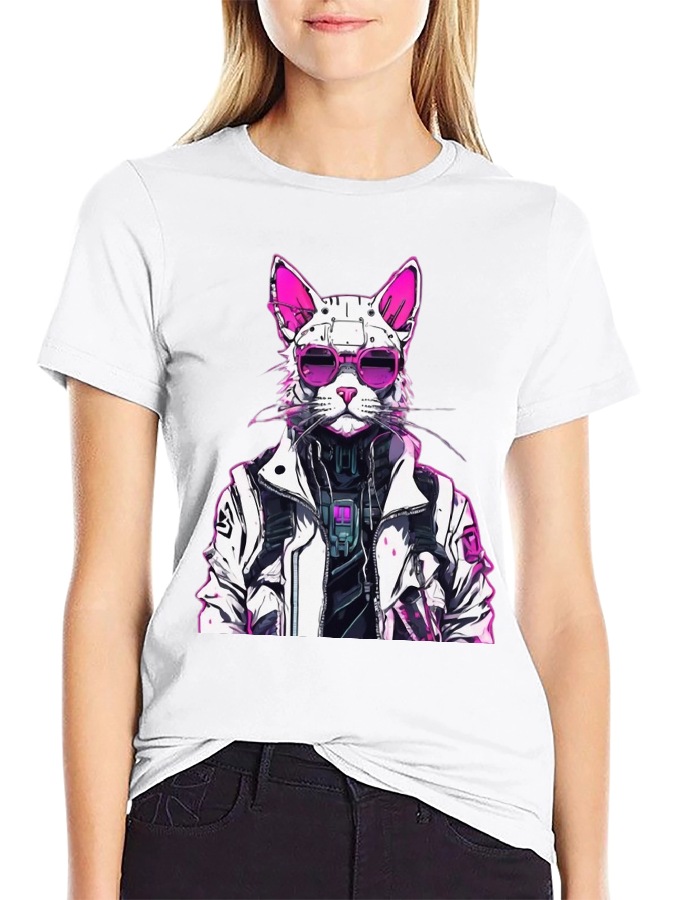 Cyberpunk Cat Graphic Tee - Futuristic Feline Style - 9
