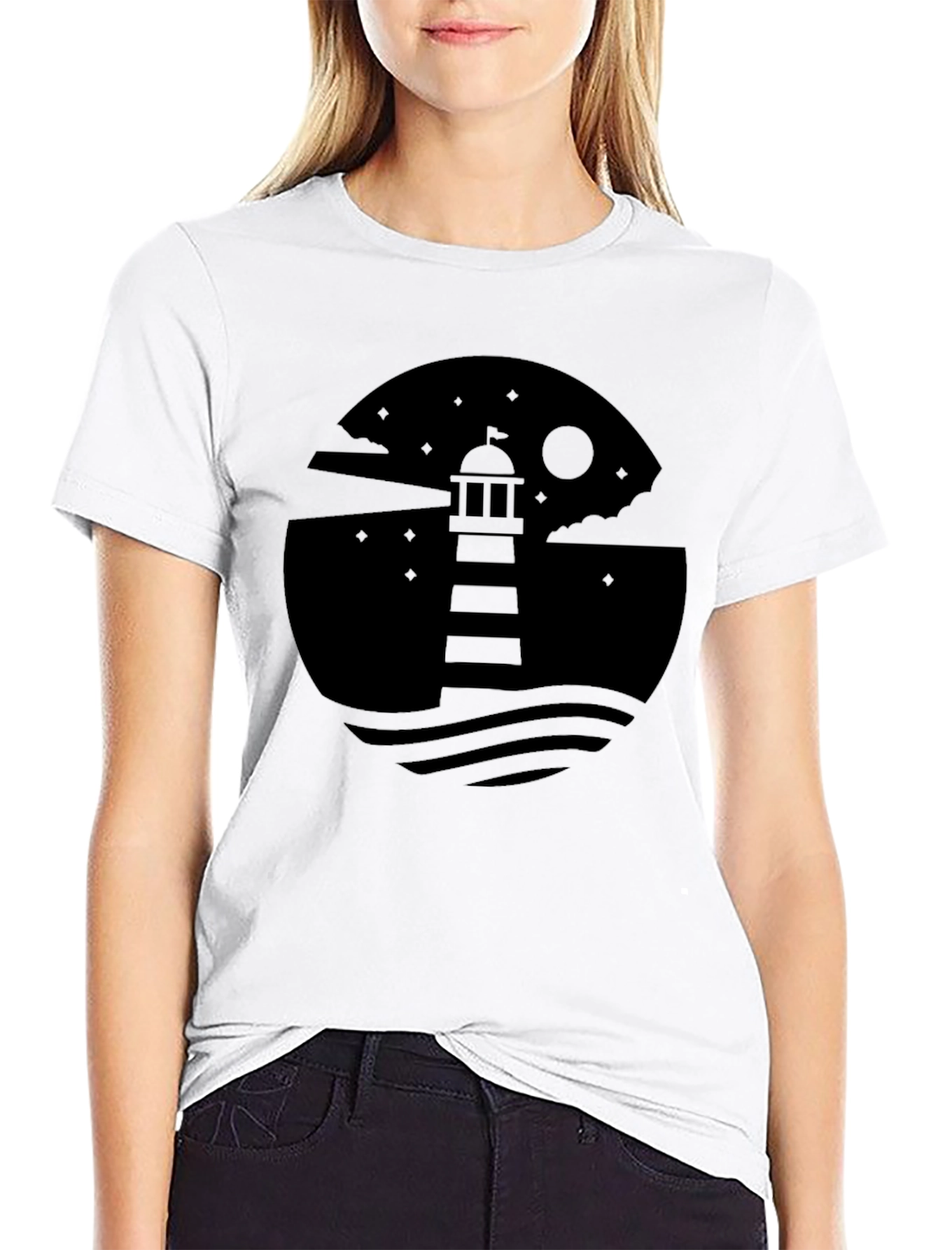 Black Men's Lighthouse Graphic Black T-Shirt view 9