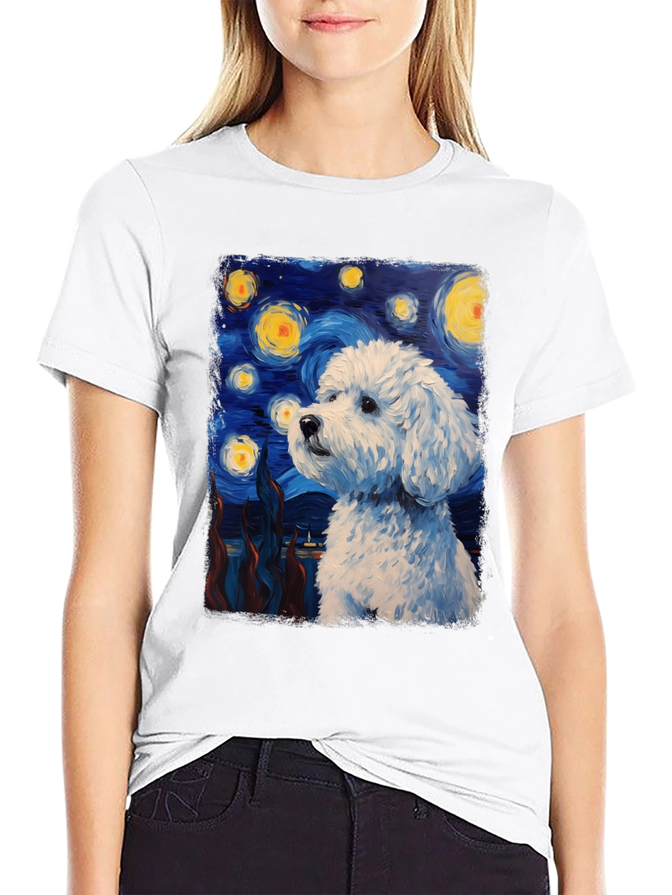 Black Starry Dog Art T-Shirt view 9