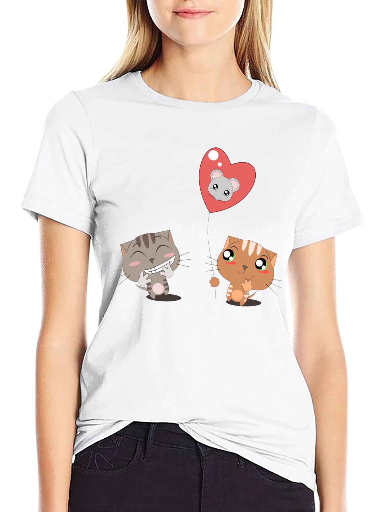 Black Cute Cartoon Cats T-Shirt - Unisex Black Tee view 9