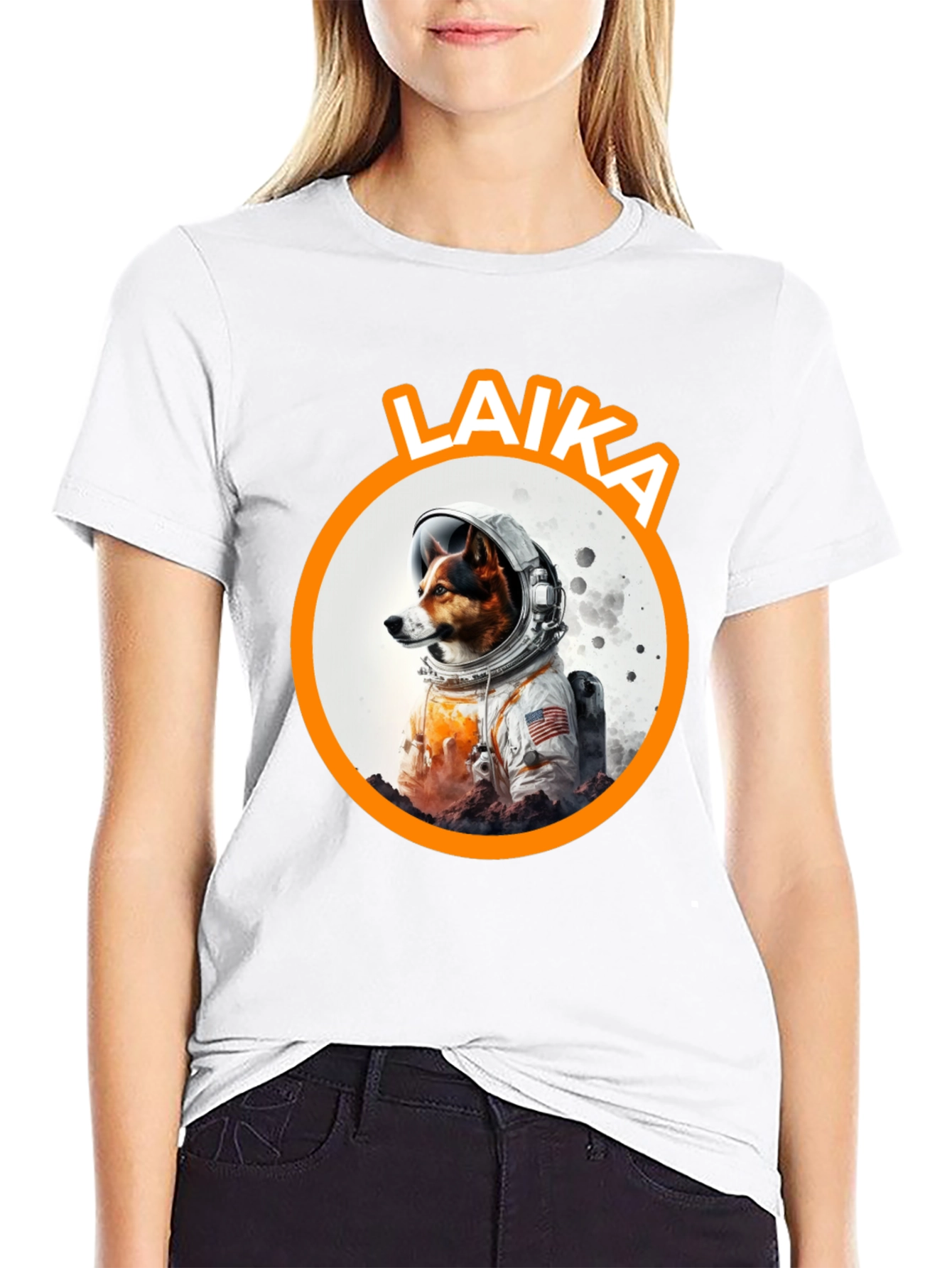 Black Laika Dog Astronaut Black T-Shirt view 9