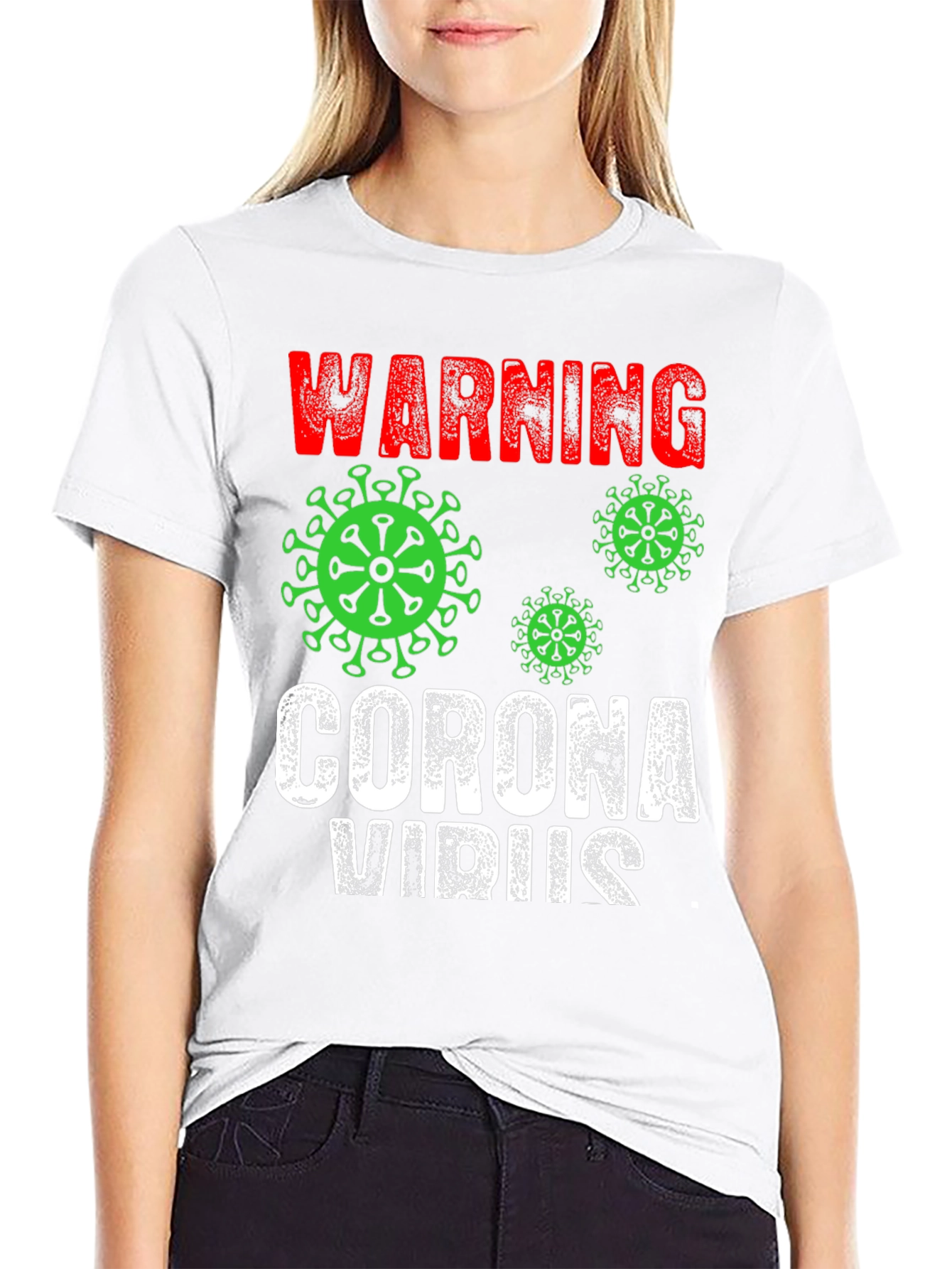 Black Warning Coronavirus T-Shirt Black Novelty Tee view 9