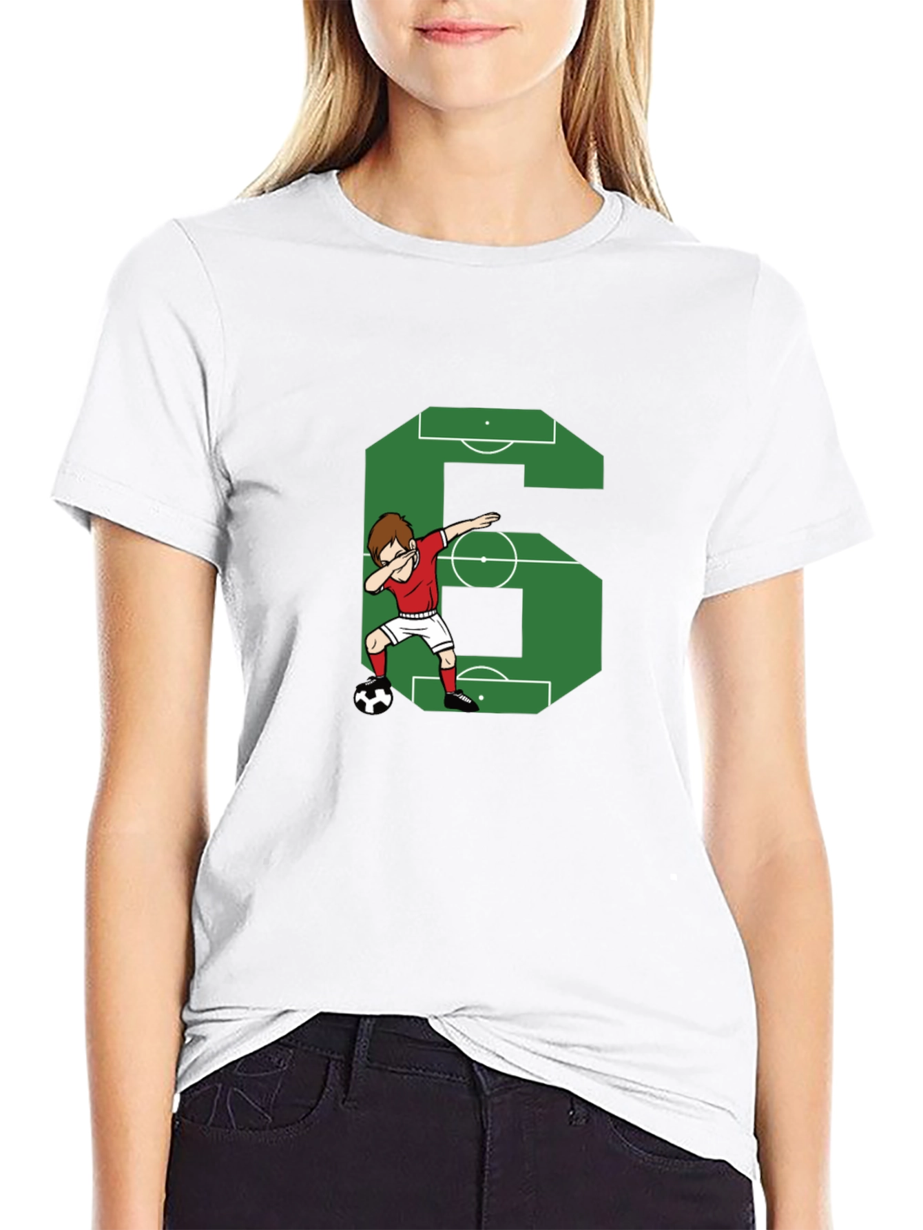 Black Soccer Number 6 Dab T-Shirt view 9