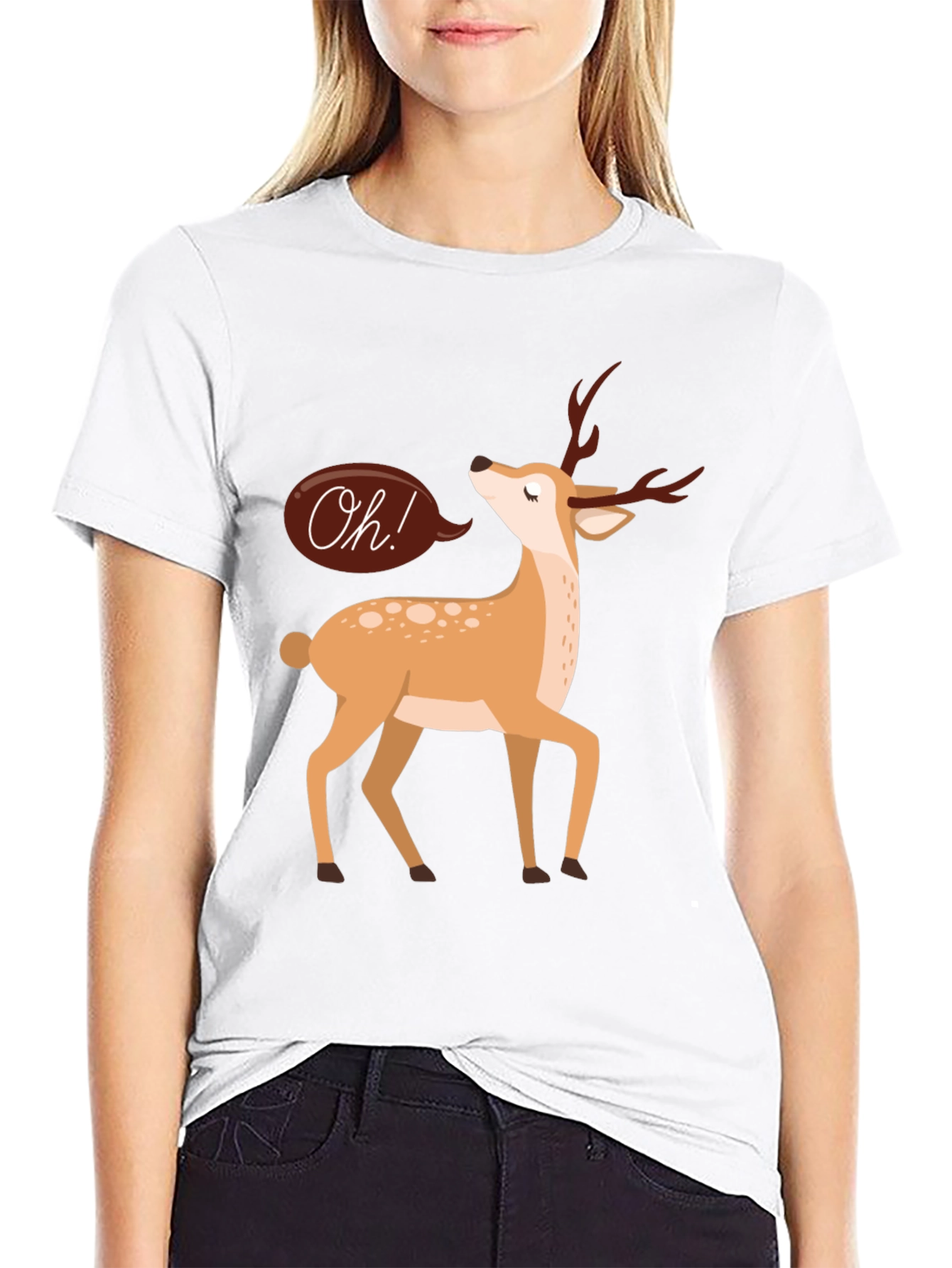 Black Oh Deer T-Shirt - Black Cotton Graphic Tee view 9