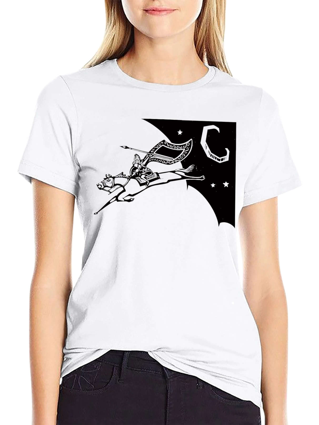 Black Black T-Shirt with Horse Rider Print view 9