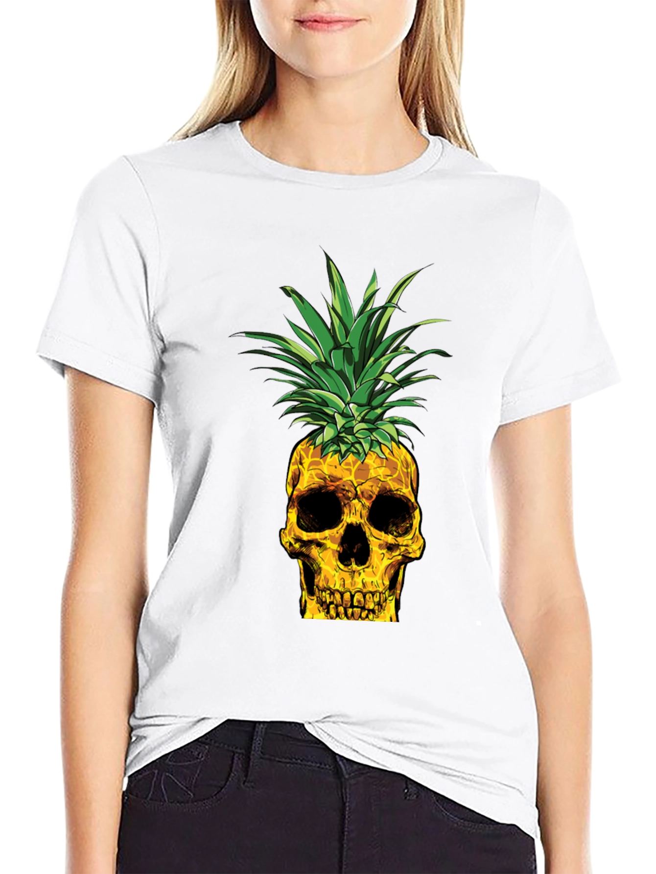Black Skull Pineapple Graphic Tee - Black Cotton T-Shirt view 9
