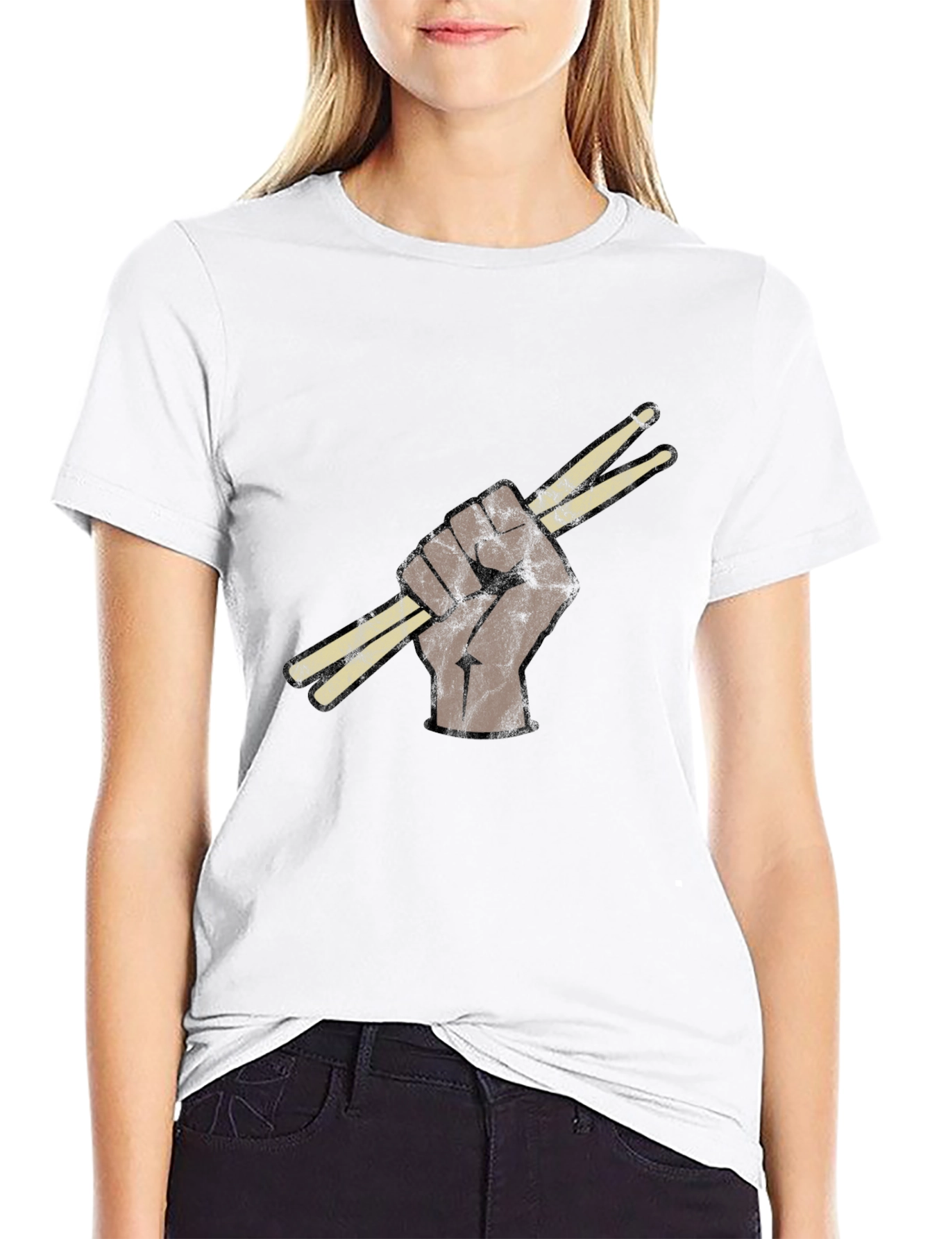 Black Drummer's Fist T-Shirt - Black Crew Neck Tee view 9