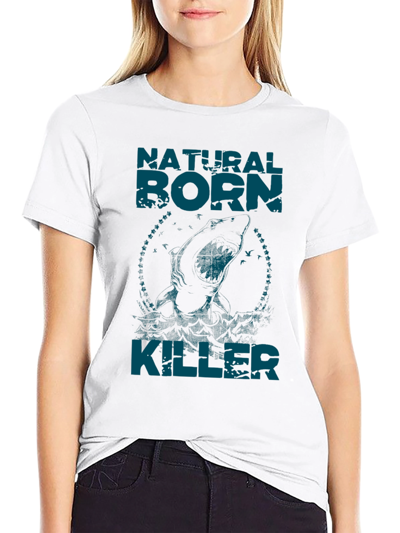 Black Natural Born Killer Graphic Tee - Black Crew Neck T-Shirt view 9