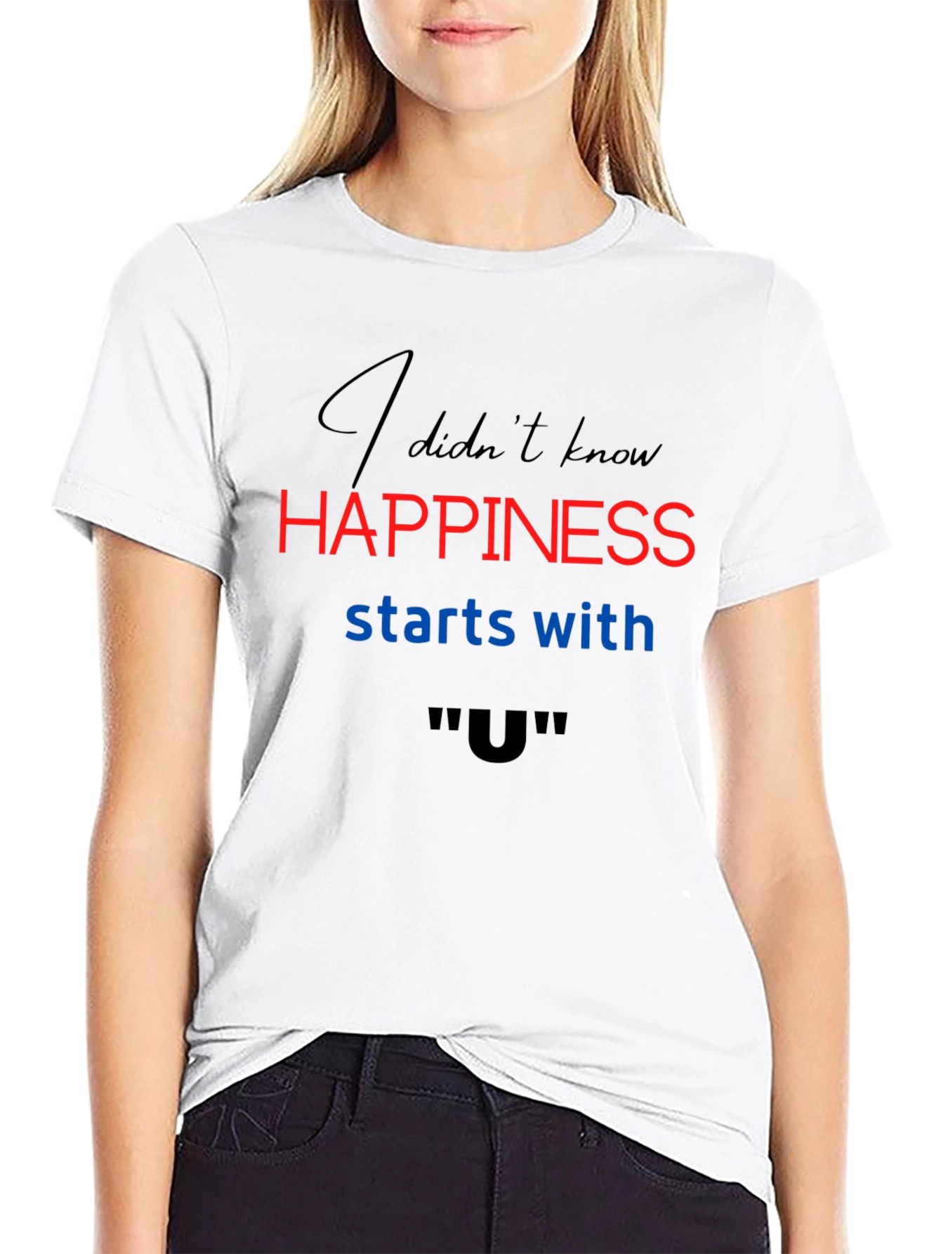 Black Happiness Starts With "U" T-Shirt view 9