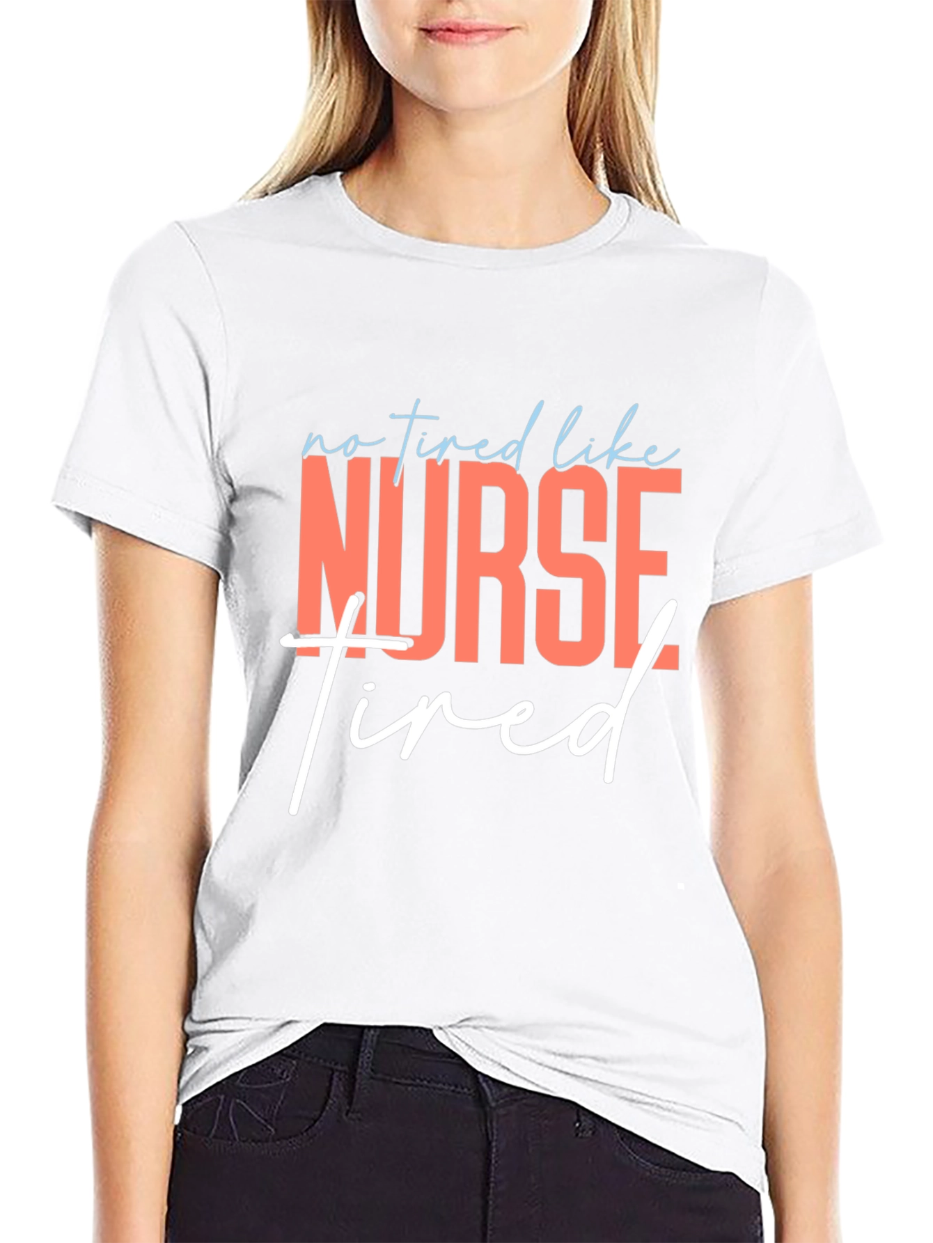 Black Nurse Tired Graphic Tee - Black Cotton T-Shirt view 9