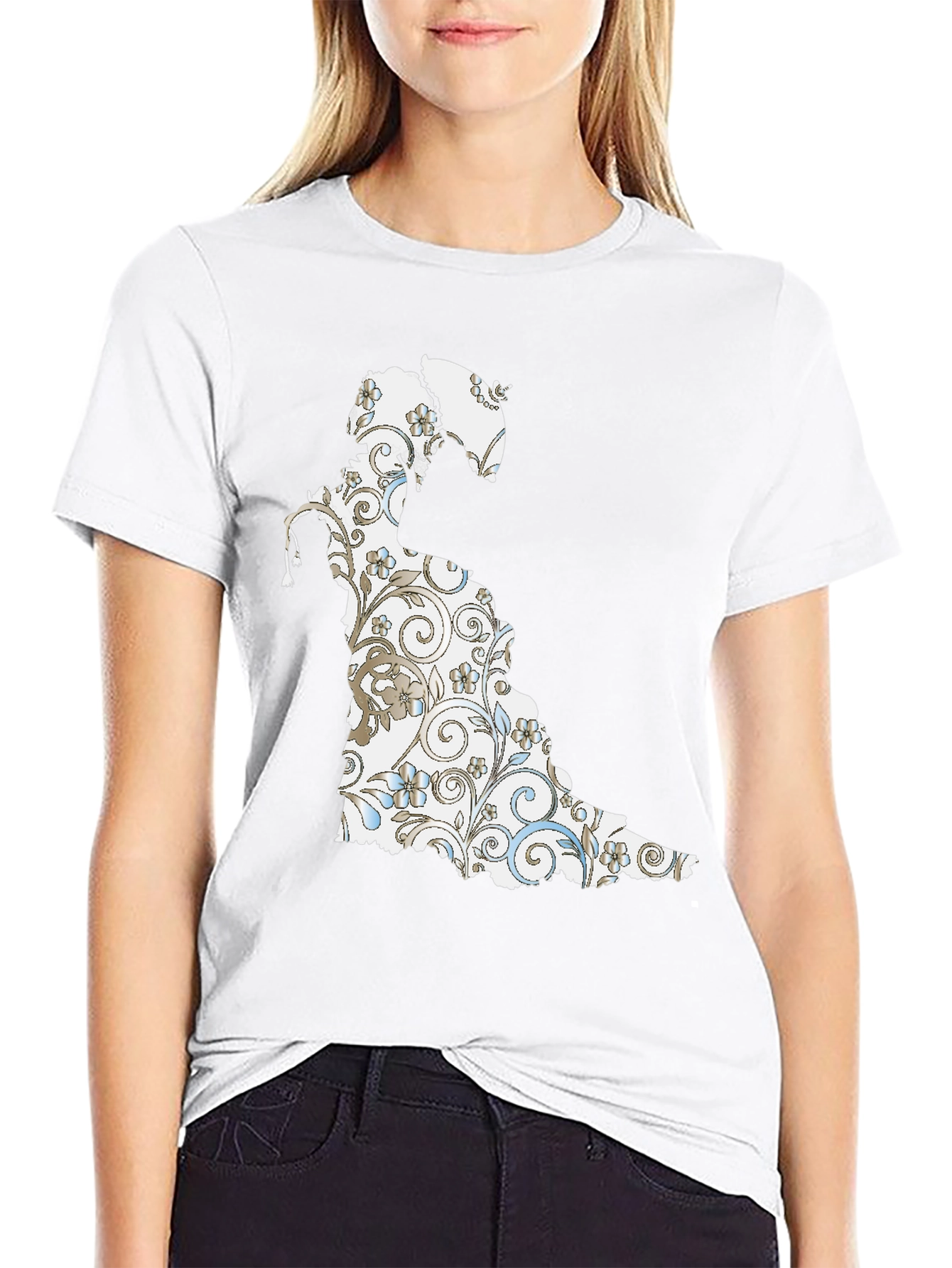 Black Floral Silhouette Graphic Tee - Black Cotton view 9