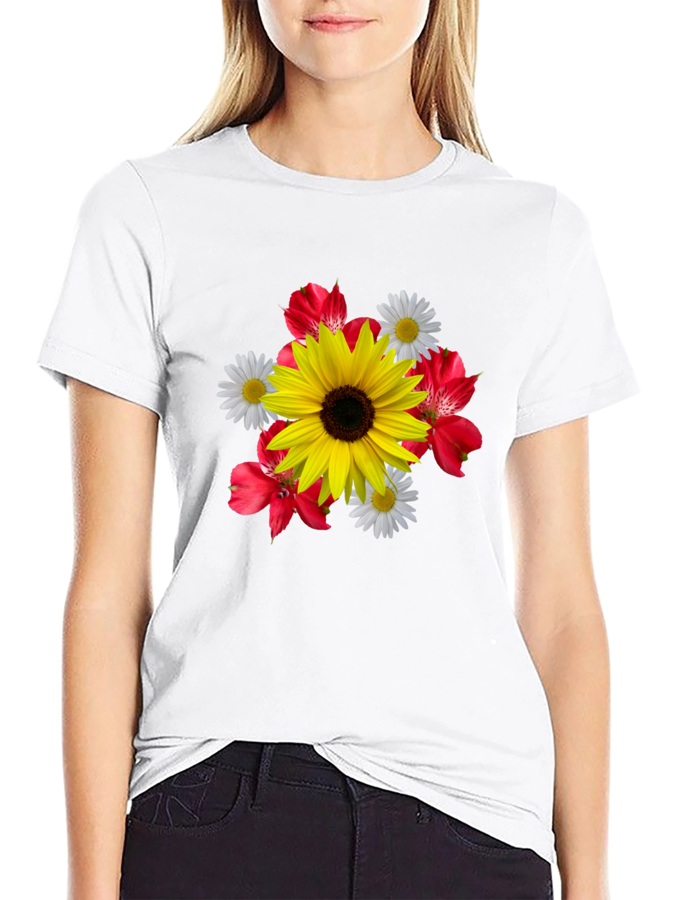 Black Floral Print Black T-Shirt view 9