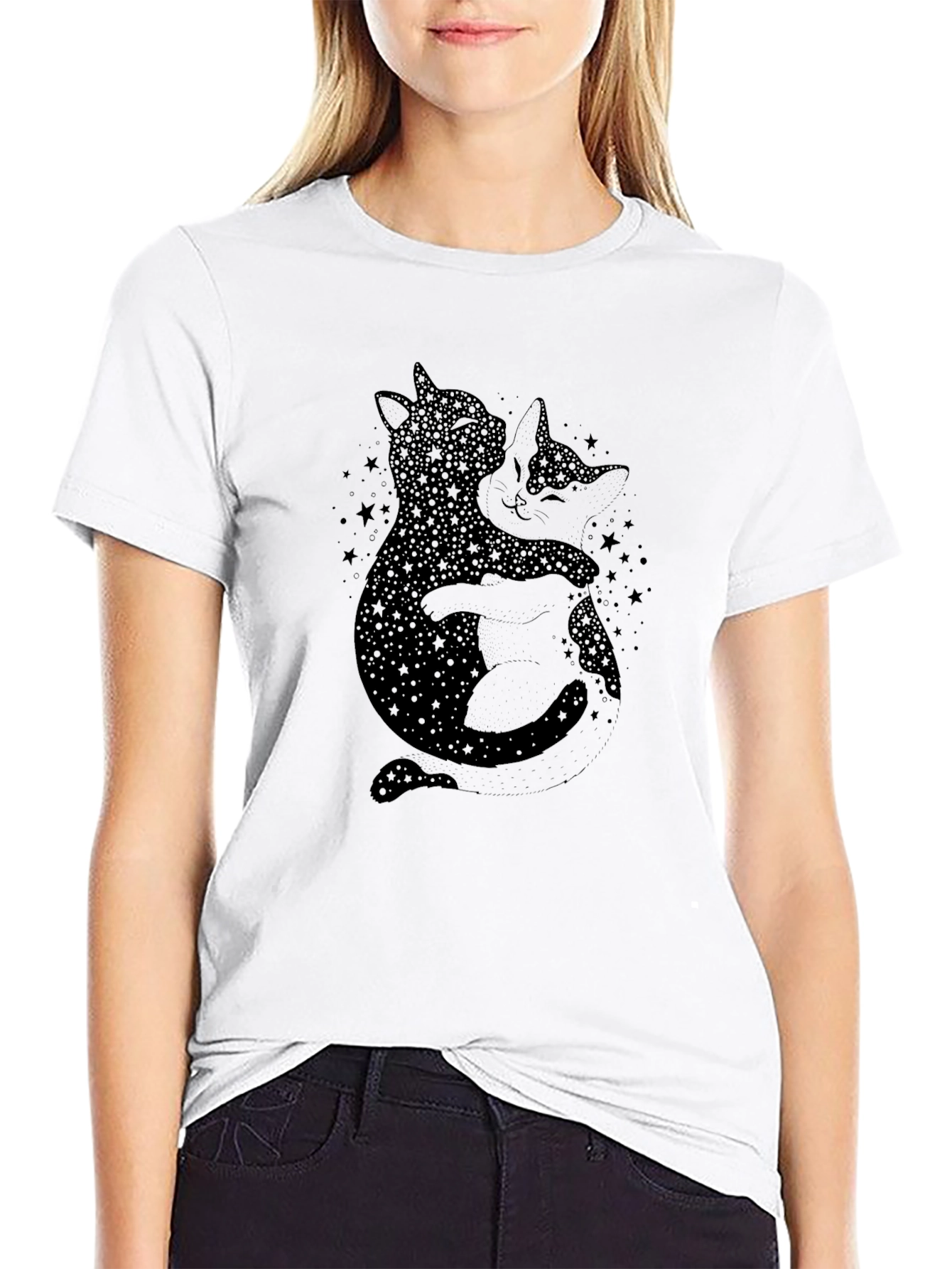 Black Celestial Cats Graphic T-Shirt - Black view 9